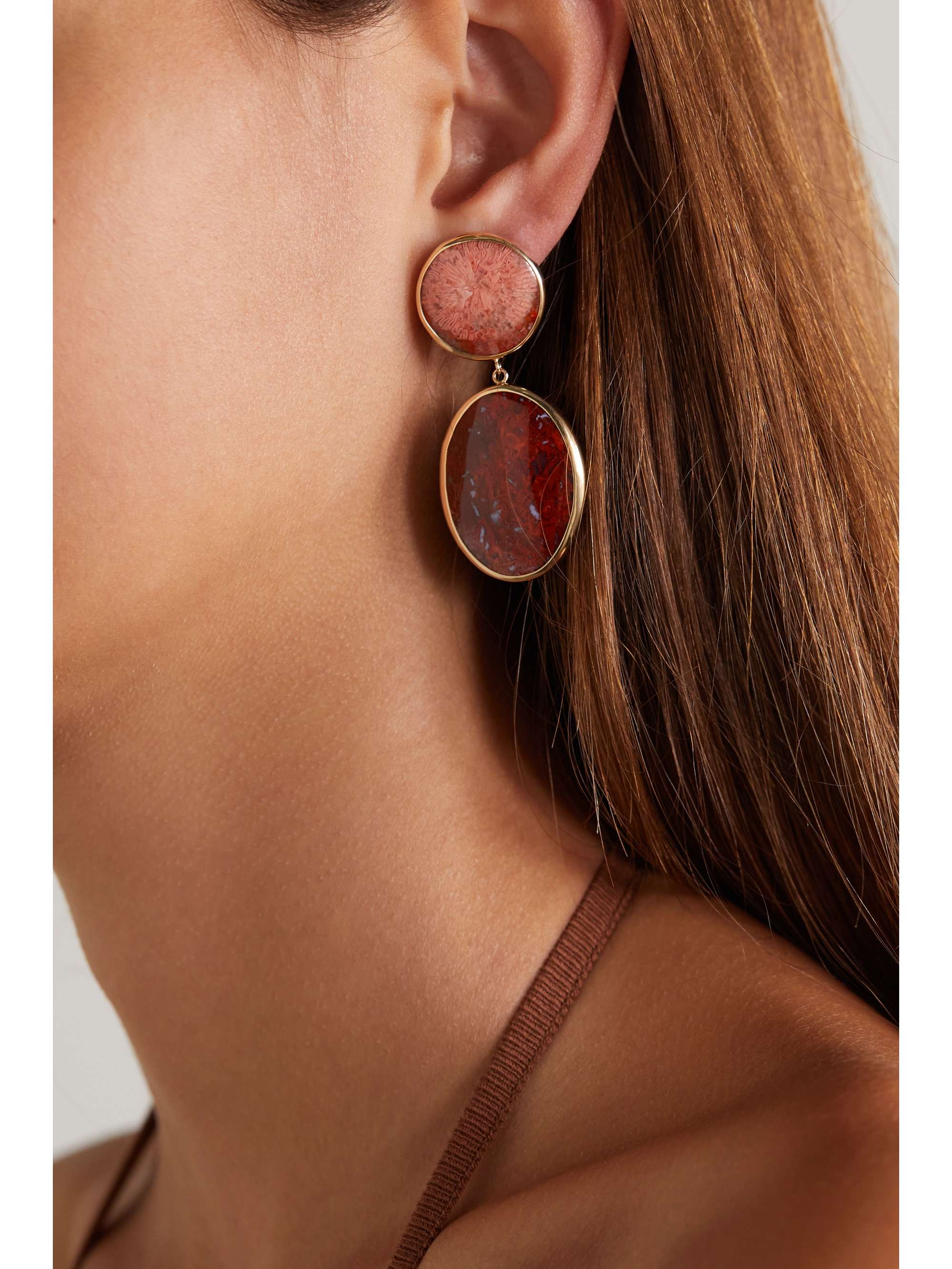 MELISSA JOY MANNING + NET SUSTAIN 14-karat gold and sterling silver, coral and jasper earrings