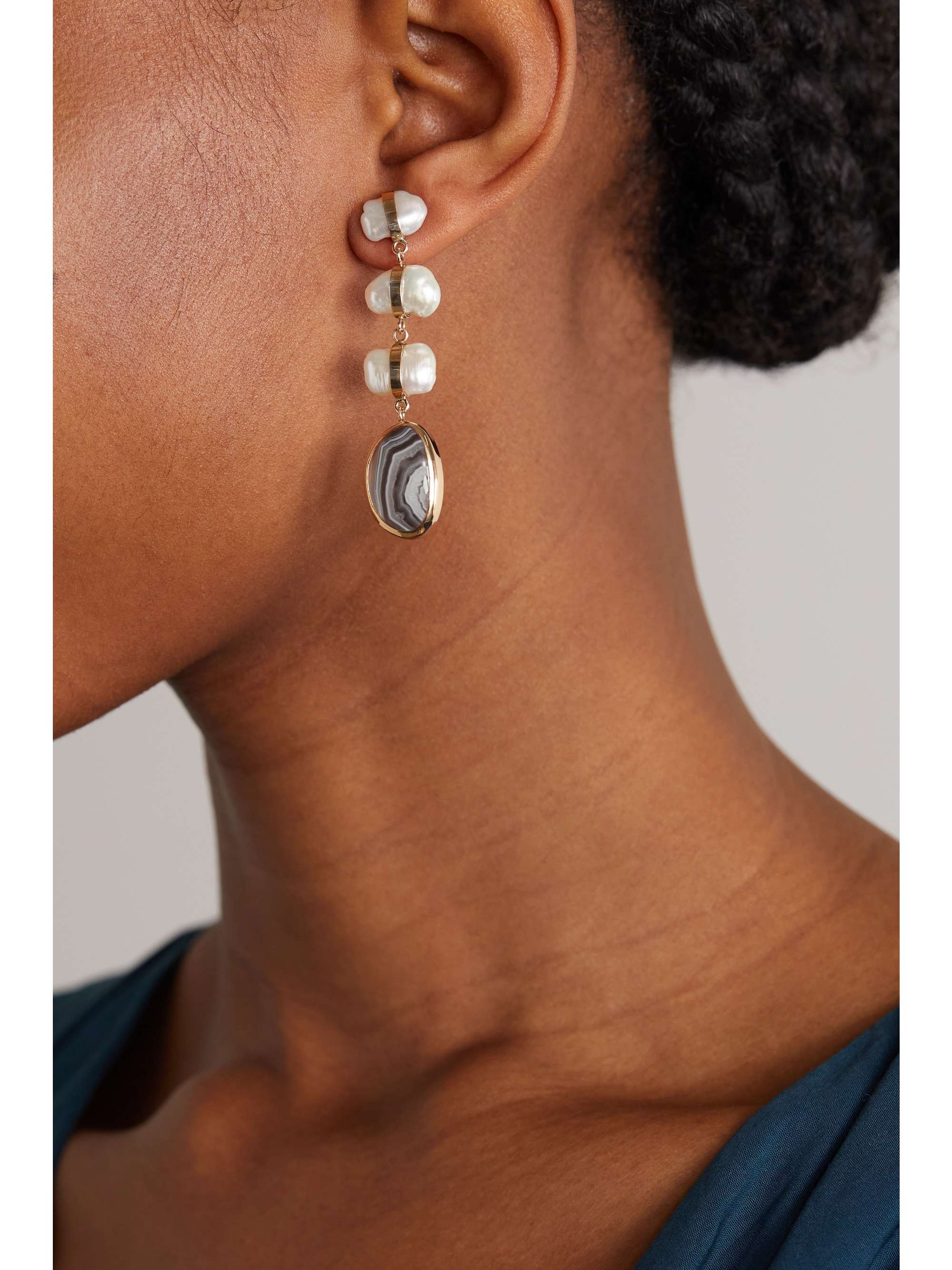 MELISSA JOY MANNING 14-karat recycled gold, pearl and agate earrings
