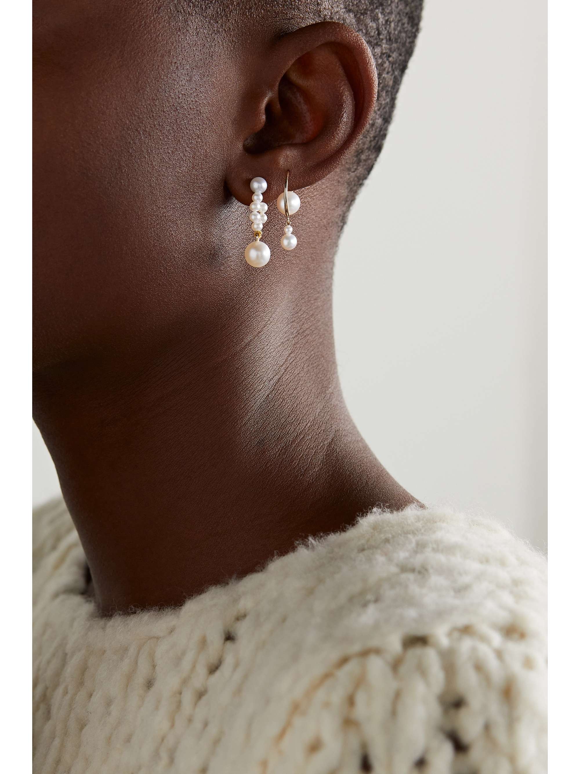SOPHIE BILLE BRAHE Petite Tressé 14-karat gold pearl earrings
