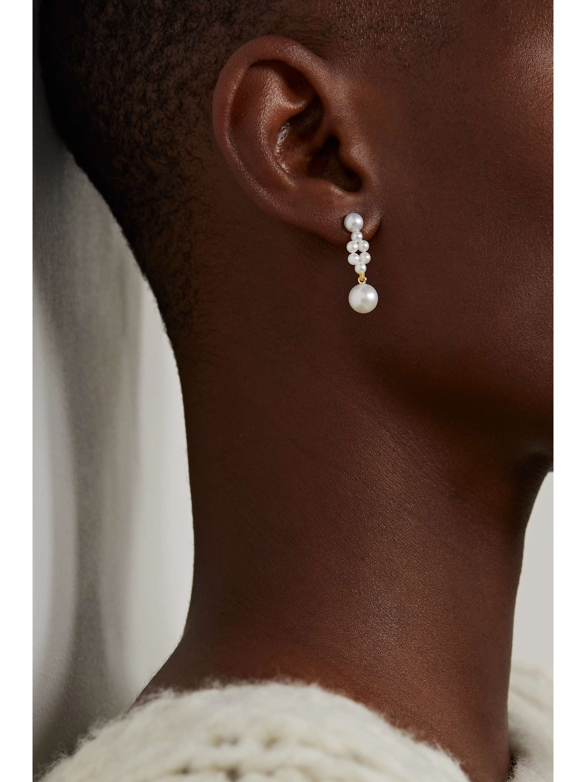 SOPHIE BILLE BRAHE Petite Tressé 14-karat gold pearl earrings
