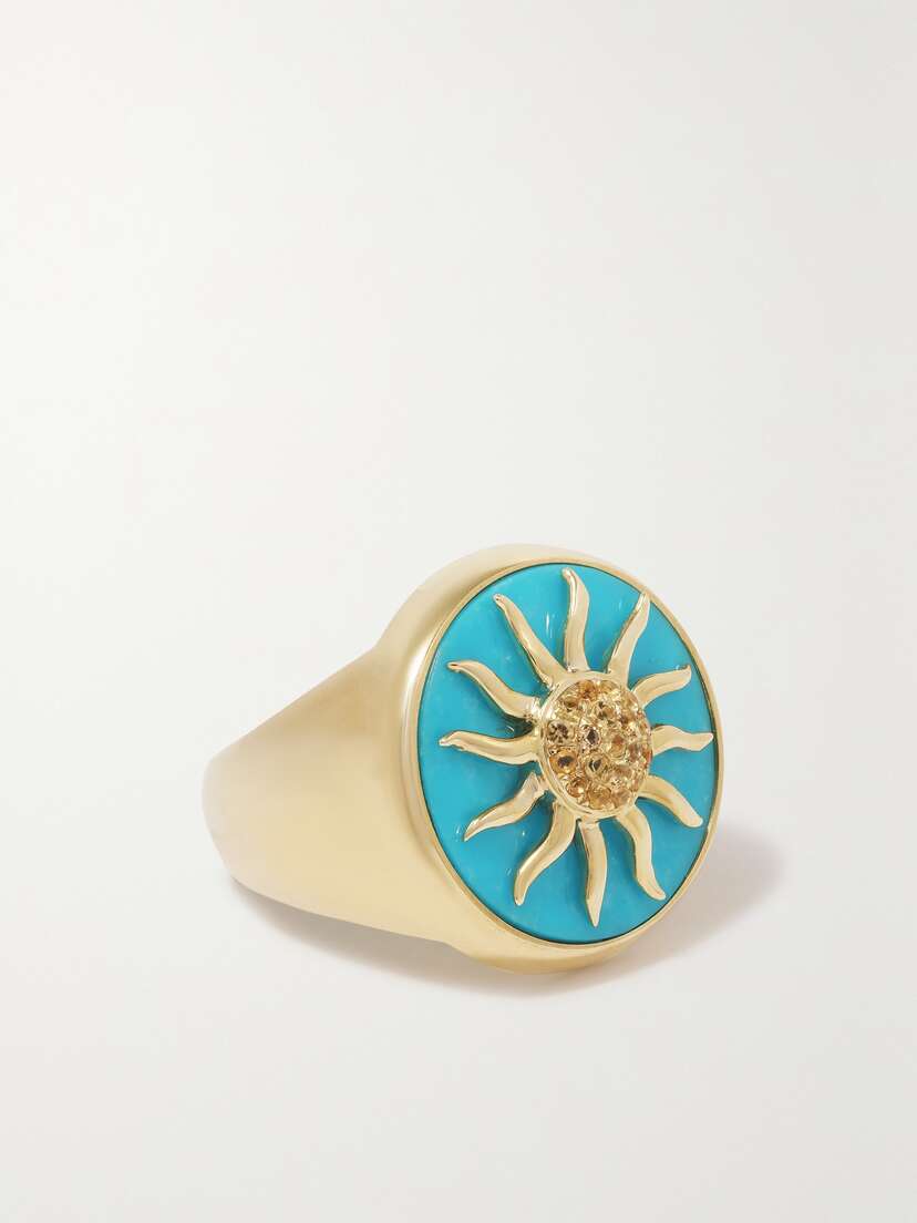 Yvonne Léon Soleil 9-karat Gold, Turquoise And Citrine Signet Ring