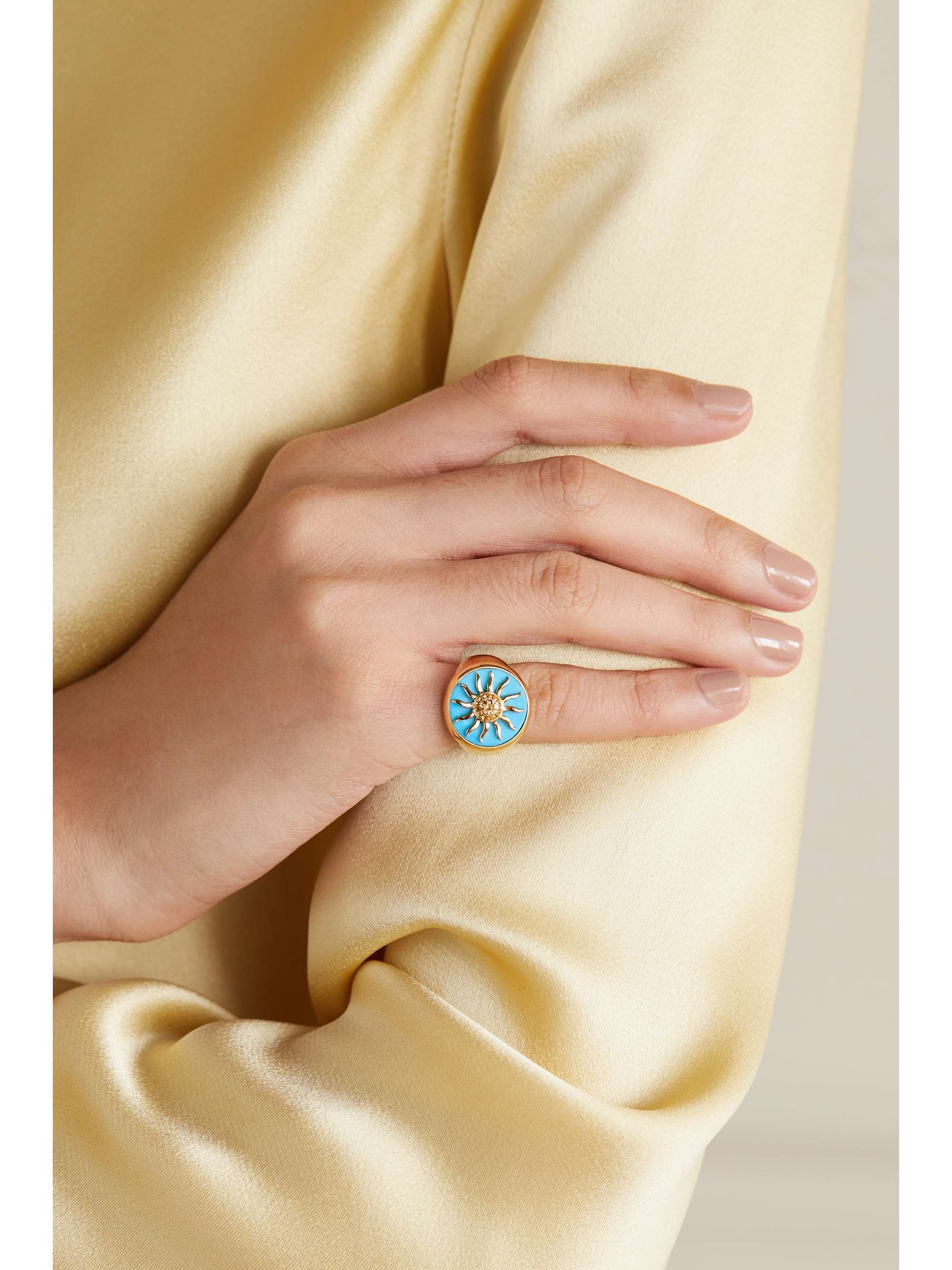 Yvonne Leon Soleil 9 karat Gold Turquoise and Citrine Signet Ring Women Gold Fine Jewelry 3