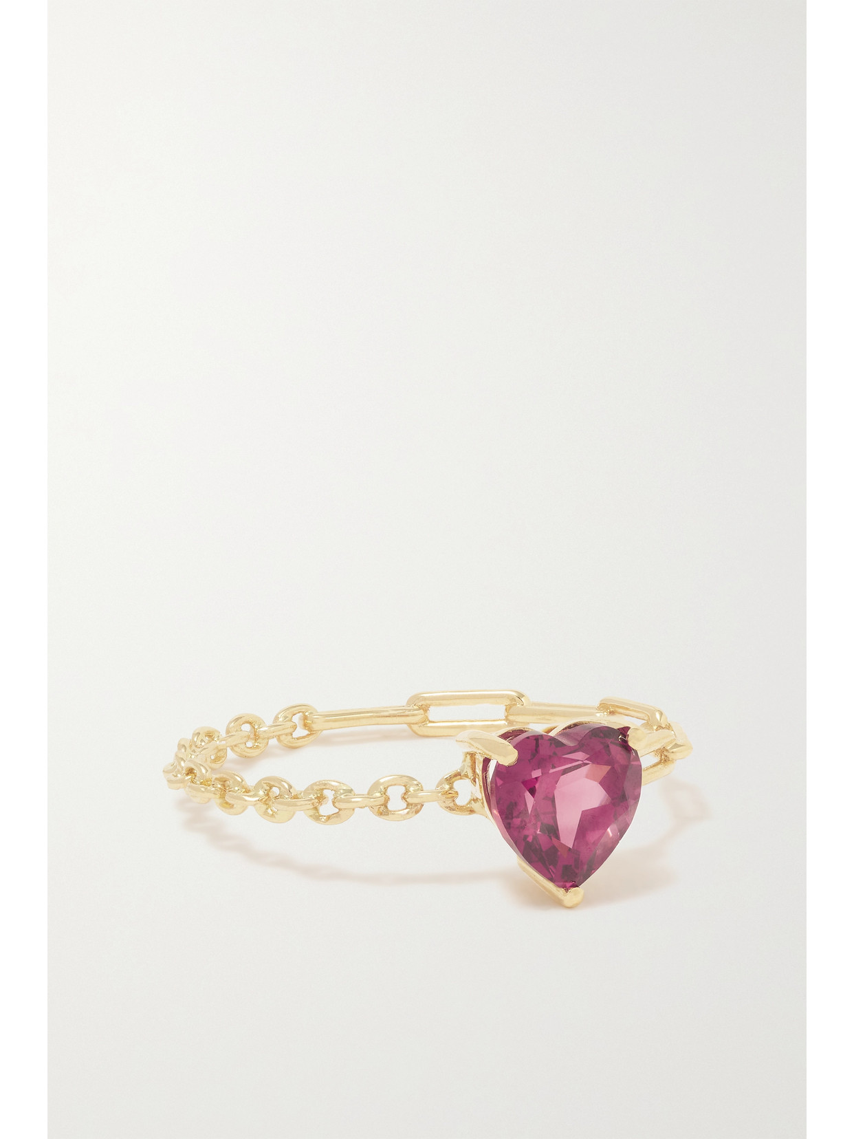 Yvonne Léon 18k Yellow Gold Rhodolite Heart Chain Ring In Gold