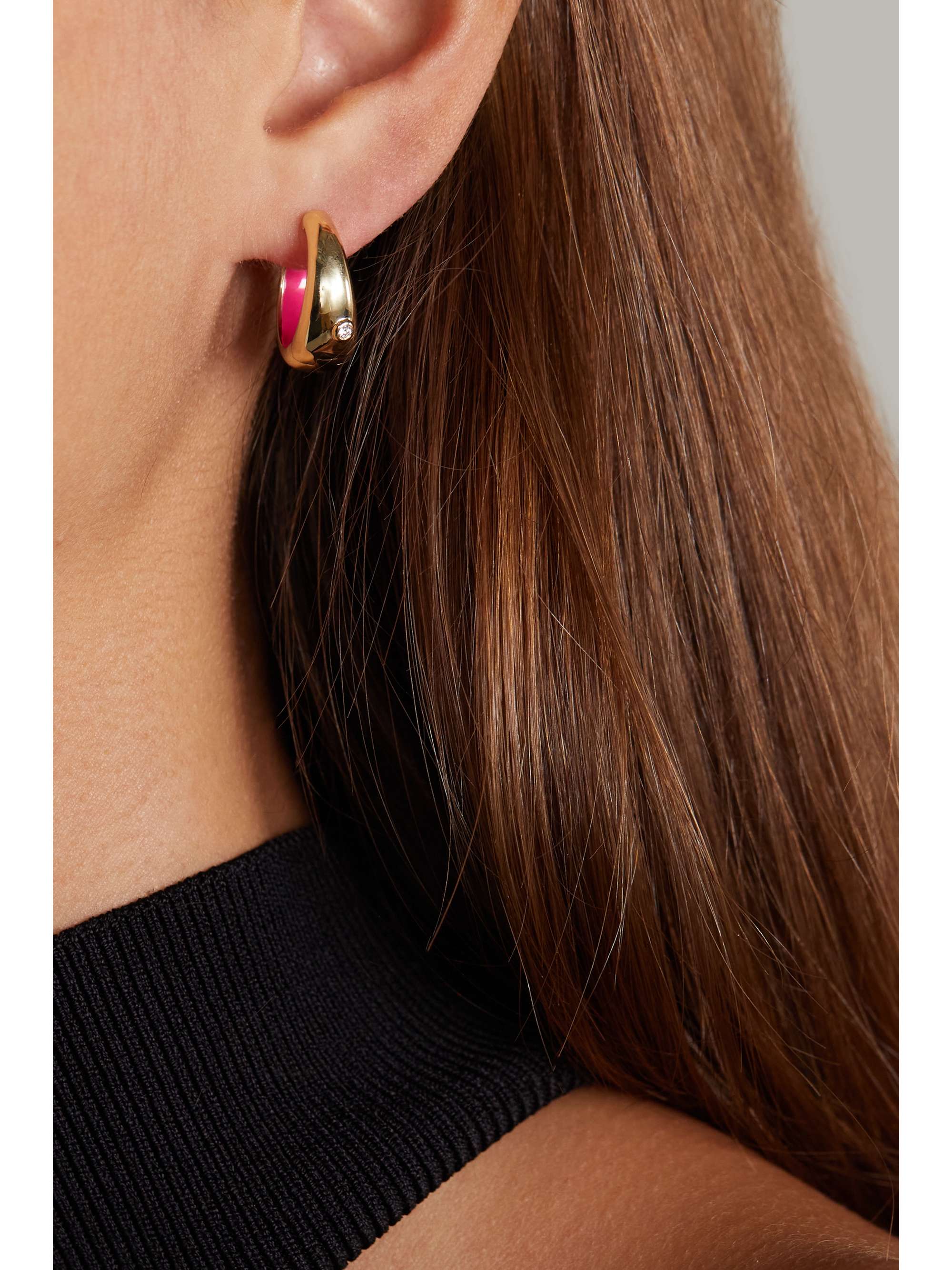 YVONNE LÉON 9-karat gold, enamel and diamond hoop earrings