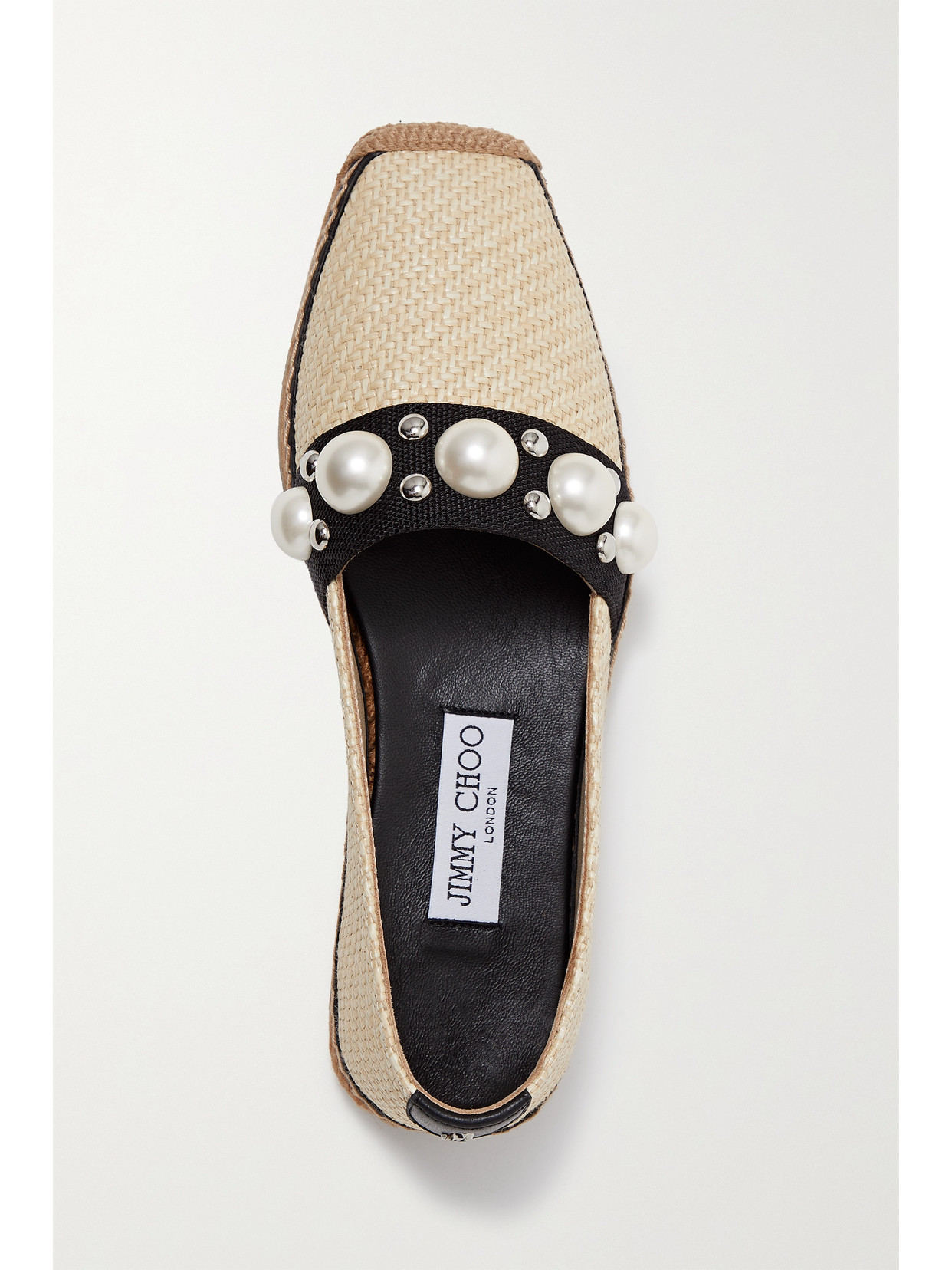 JIMMY CHOO DRU EMBELLISHED WOVEN RAFFIA ESPADRILLES