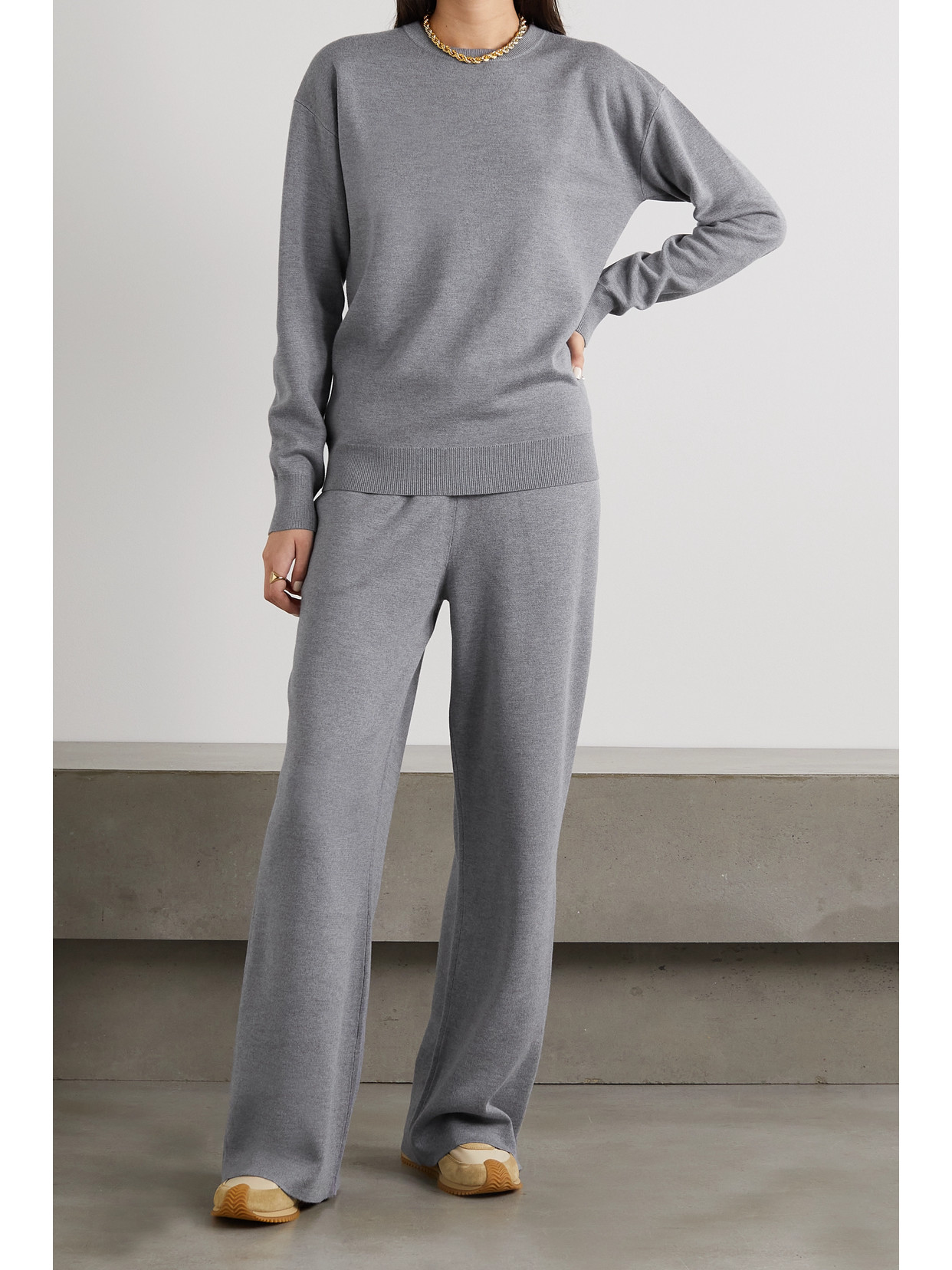 Shop Olivia Von Halle Carmel Silk And Cashmere-blend Sweatshirt And Track Pants Set In Gray