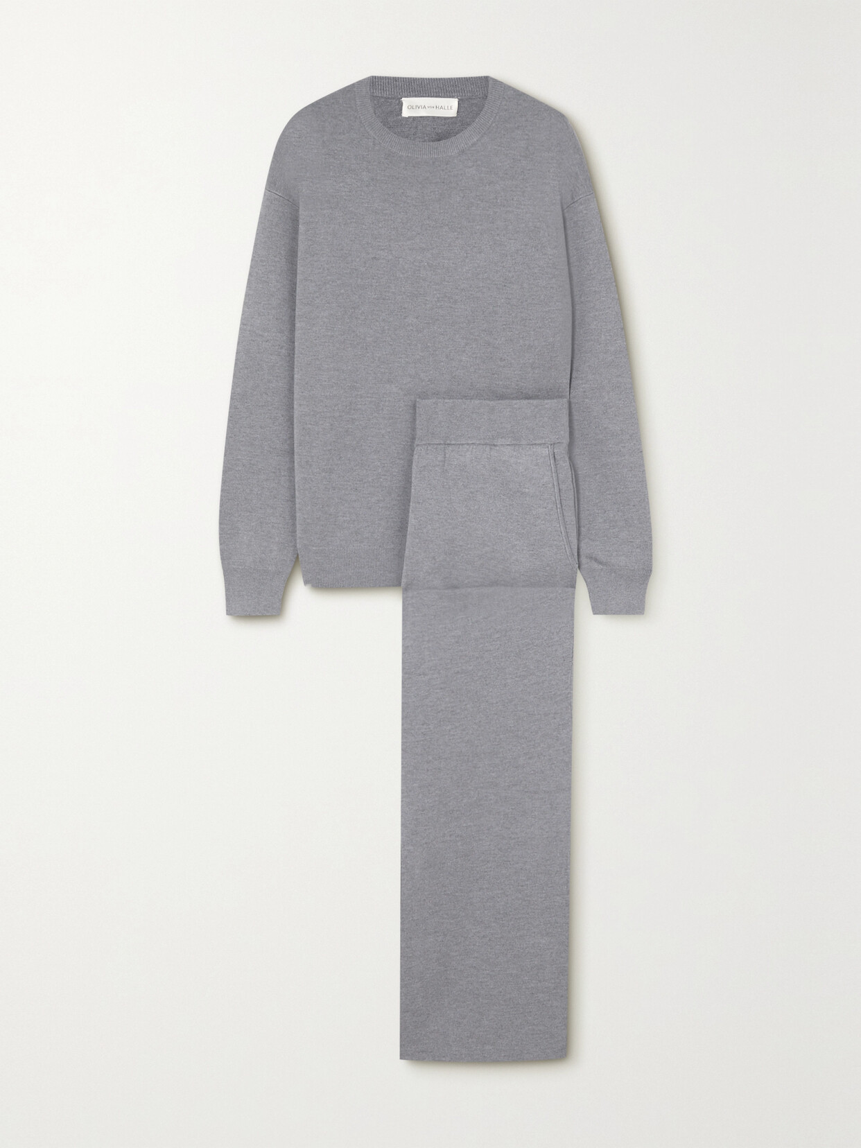 Olivia Von Halle Carmel Cashmere And Silk-blend Sweatshirt And Track Pants Set In Gray