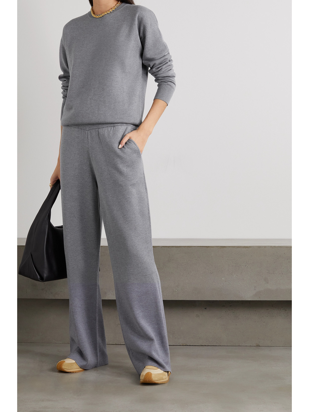 Shop Olivia Von Halle Carmel Silk And Cashmere-blend Sweatshirt And Track Pants Set In Gray