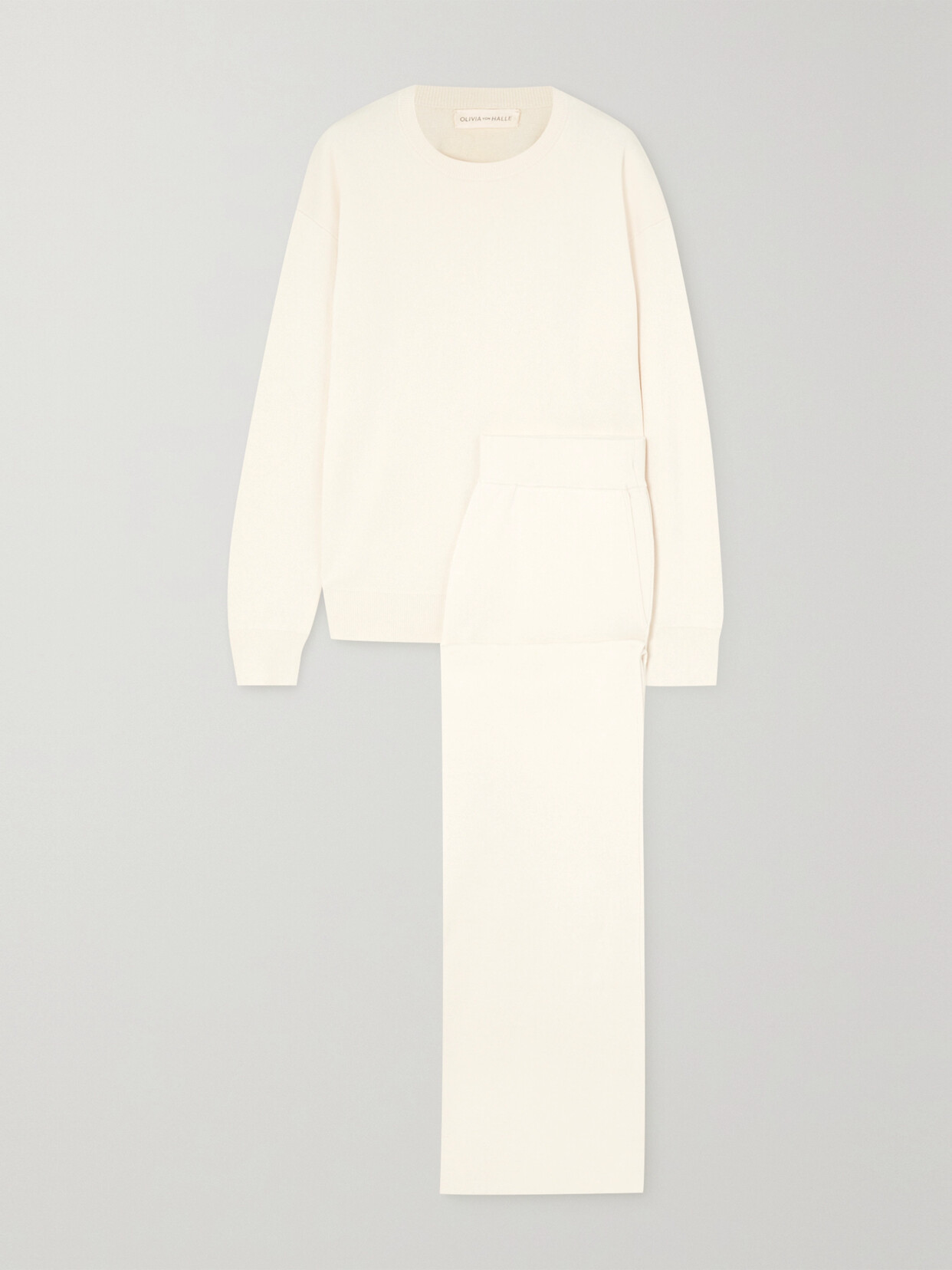 Olivia Von Halle Carmel Cashmere And Silk-blend Sweatshirt And Track Trousers Set In White