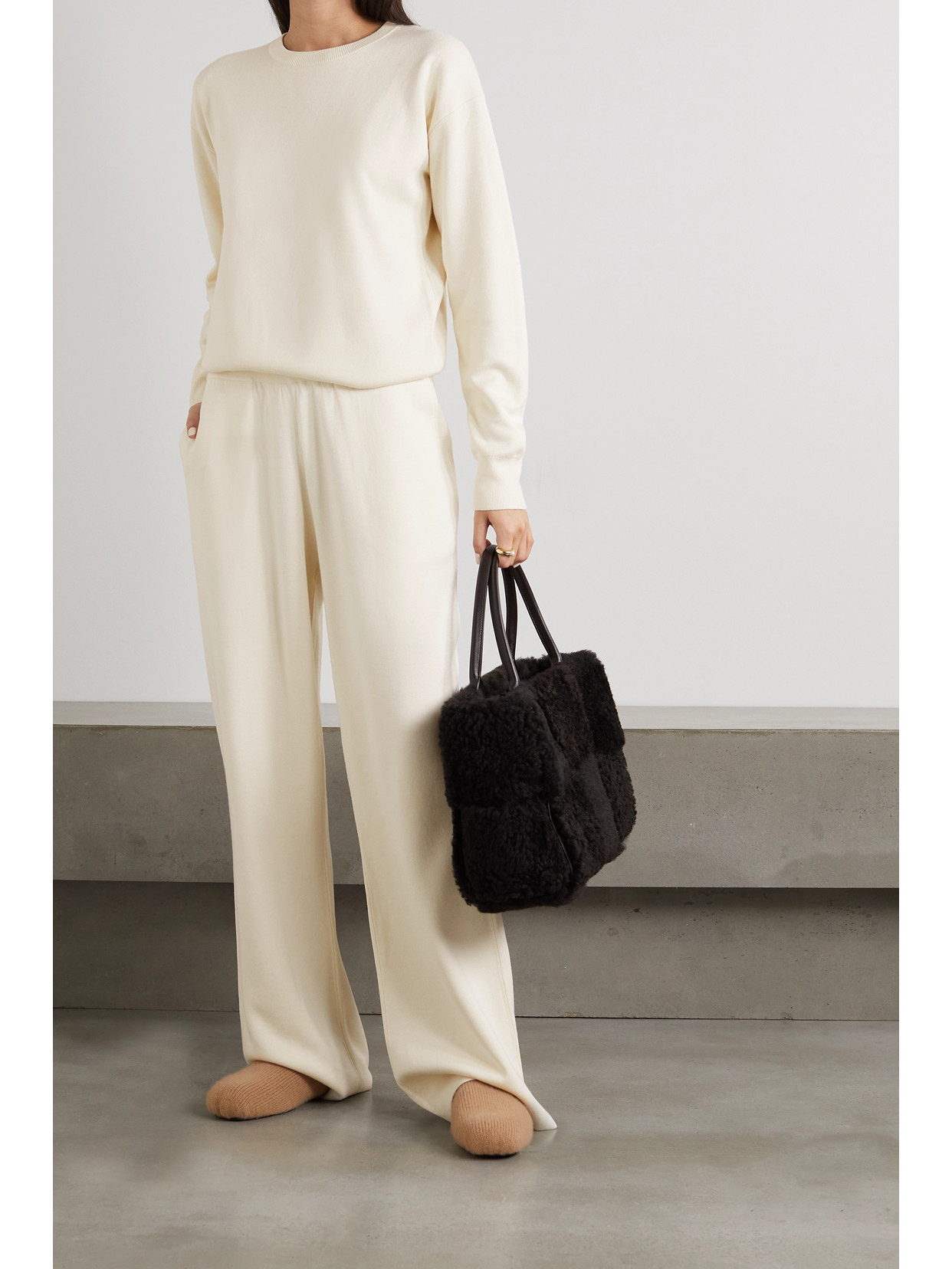 Olivia Von Halle Carmel Cashmere And Silk-blend Sweatshirt And Track Pants Set In White