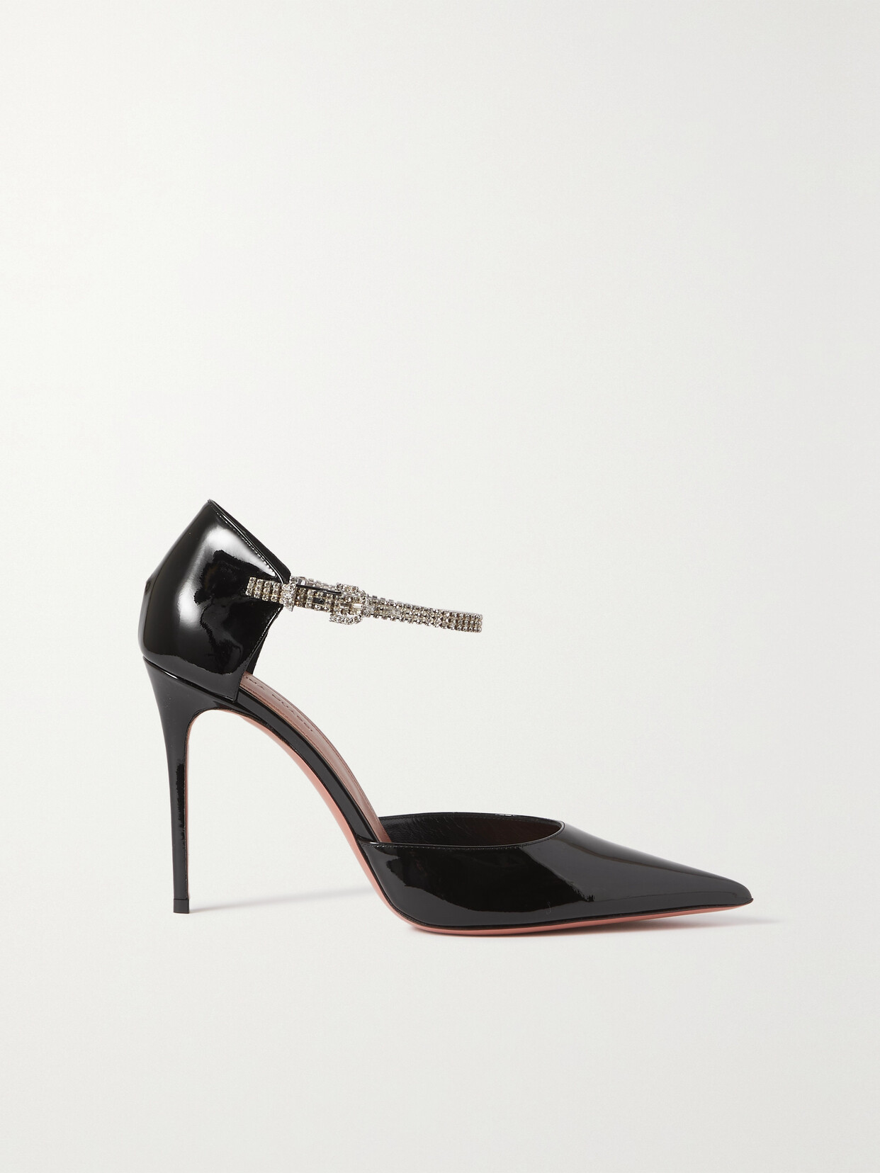 AMINA MUADDI URSINA CRYSTAL-EMBELLISHED PATENT-LEATHER PUMPS