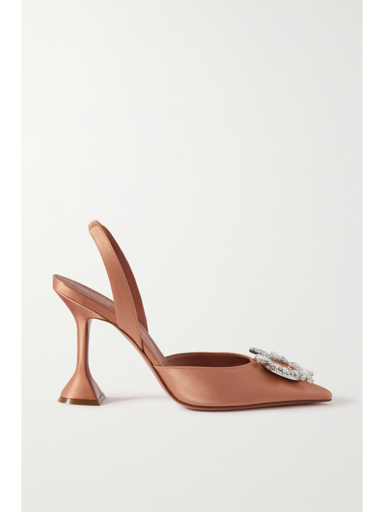 Amina Muaddi - Begum Swarovski Crystal-embellished Satin Slingback Pumps - Neutral