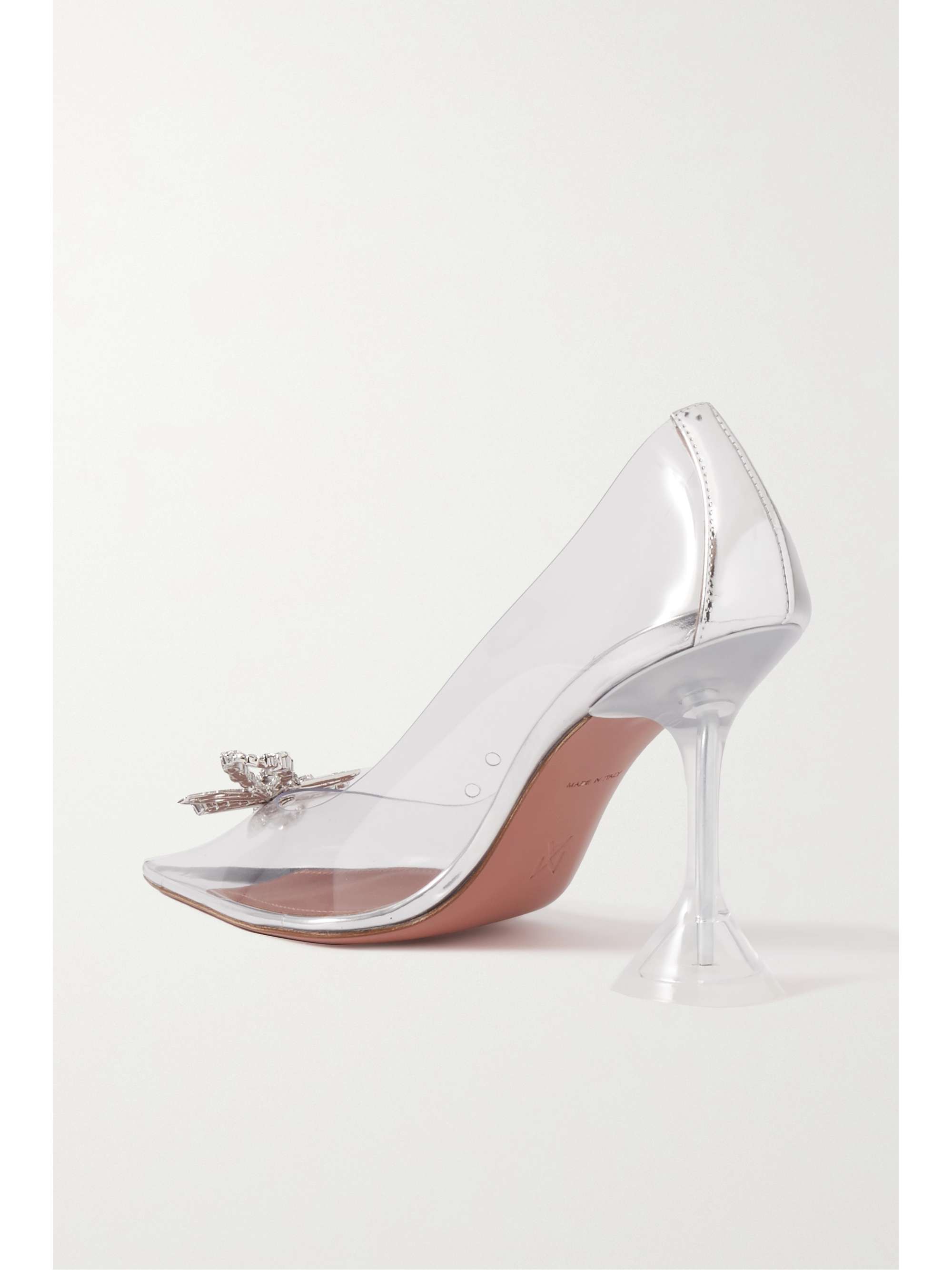 AMINA MUADDI Rosie Glass metallic leather-trimmed crystal-embellished PVC pumps