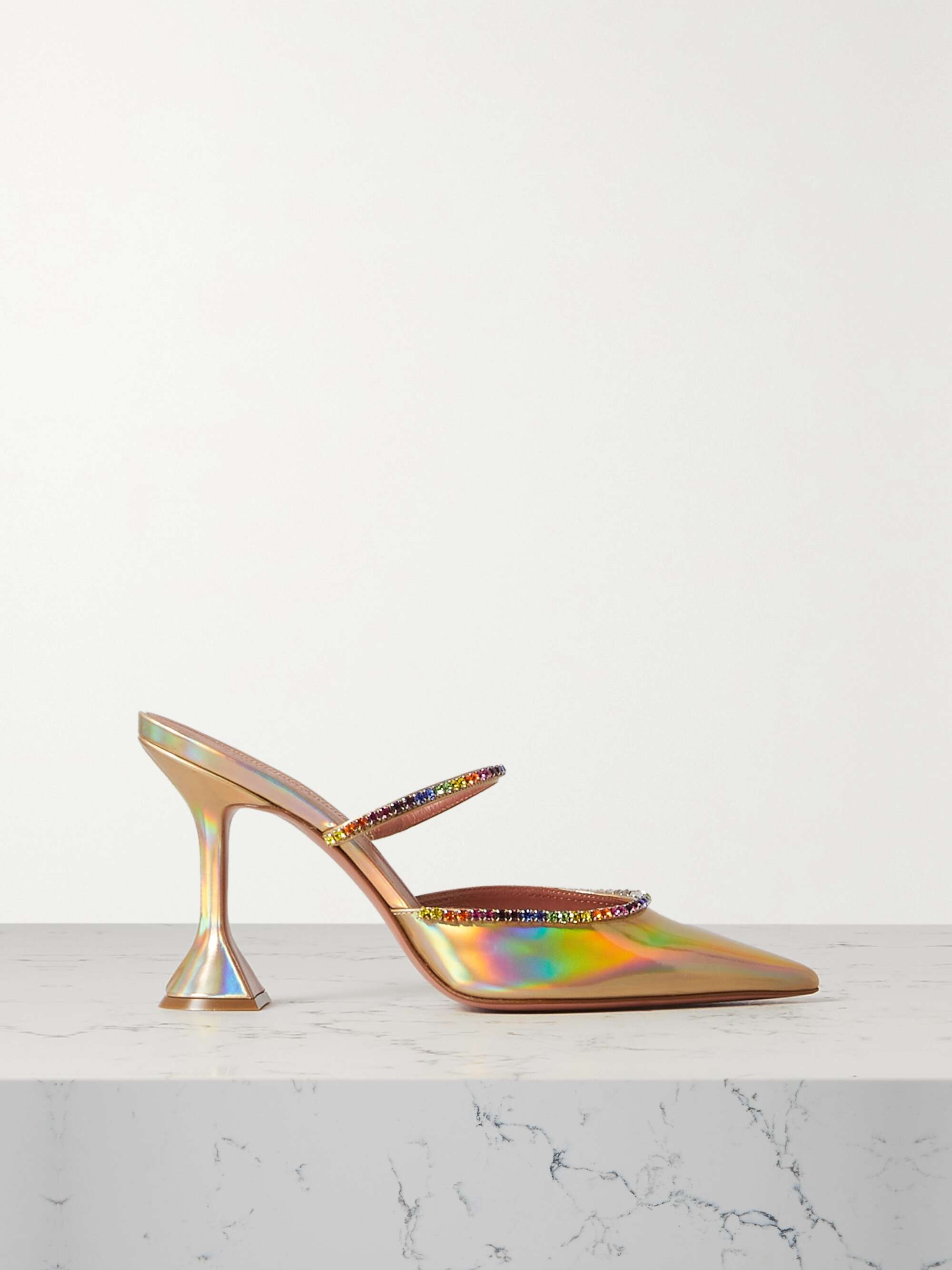 AMINA MUADDI Gilda crystal embellished iridescent leather mules