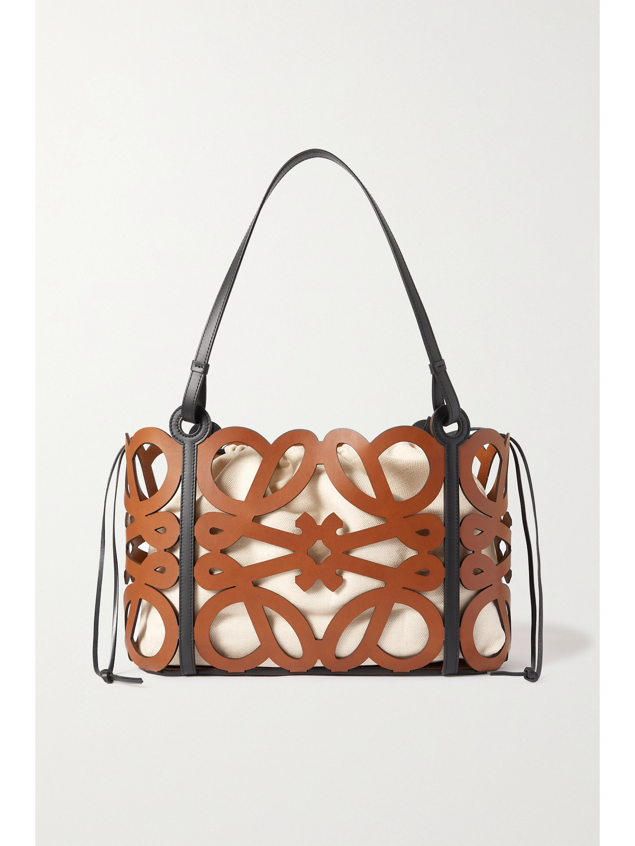 Loewe Anagram Large Cutout Leather And Cotton-canvas Tote