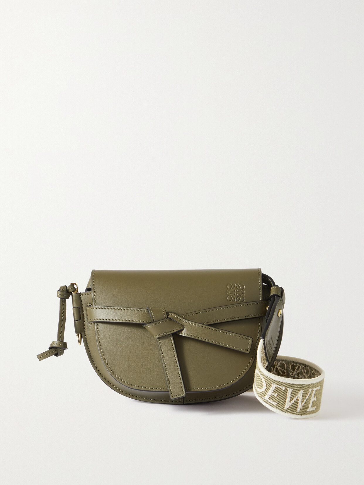 Shop Loewe Gate Mini Canvas Jacquard-trimmed Leather Shoulder Bag In Green