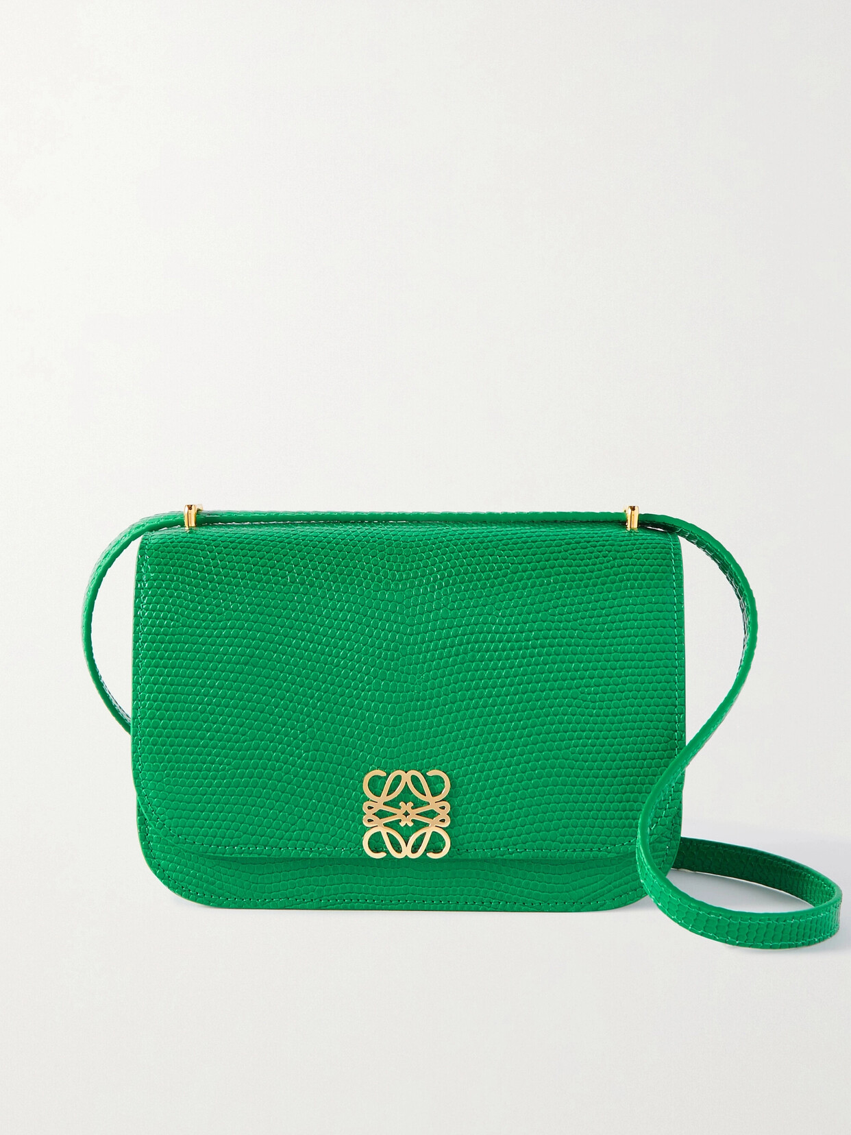 Loewe Goya Lizard Shoulder Bag In Green