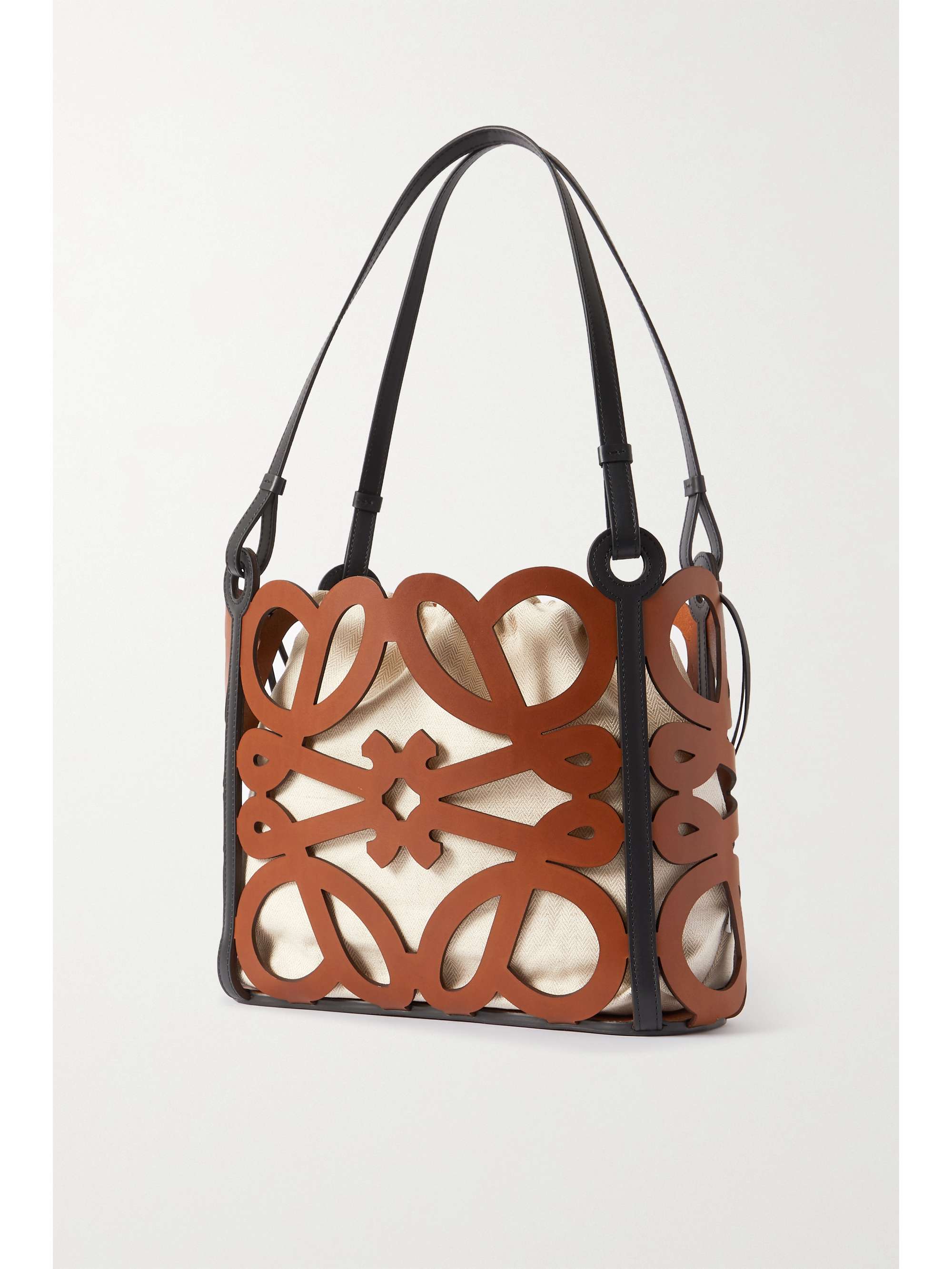 LOEWE Anagram small cutout leather and cotton-canvas tote