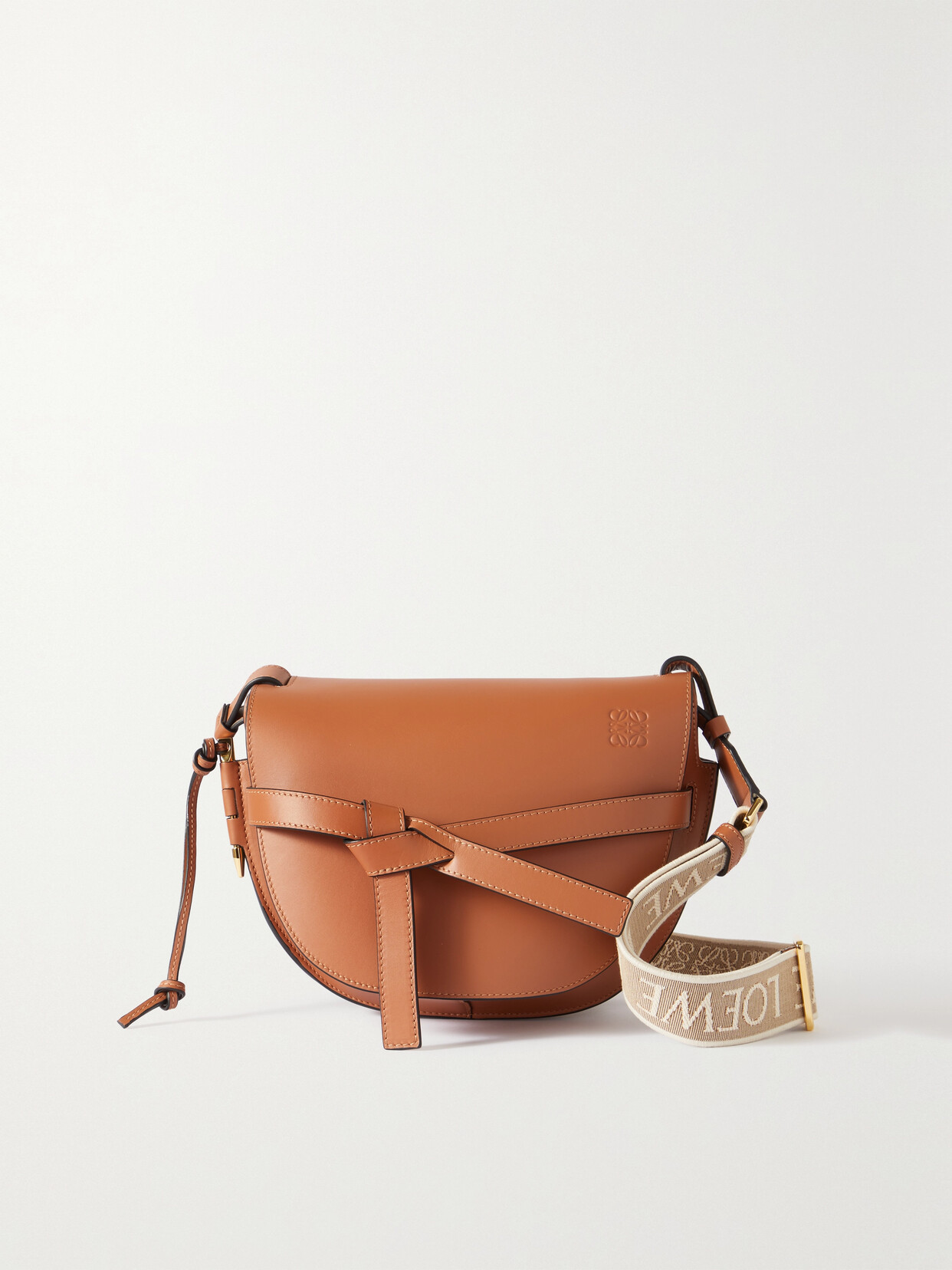 Loewe Gate Small Canvas Jacquardtrimmed Leather Shoulder Bag In Tan ModeSens