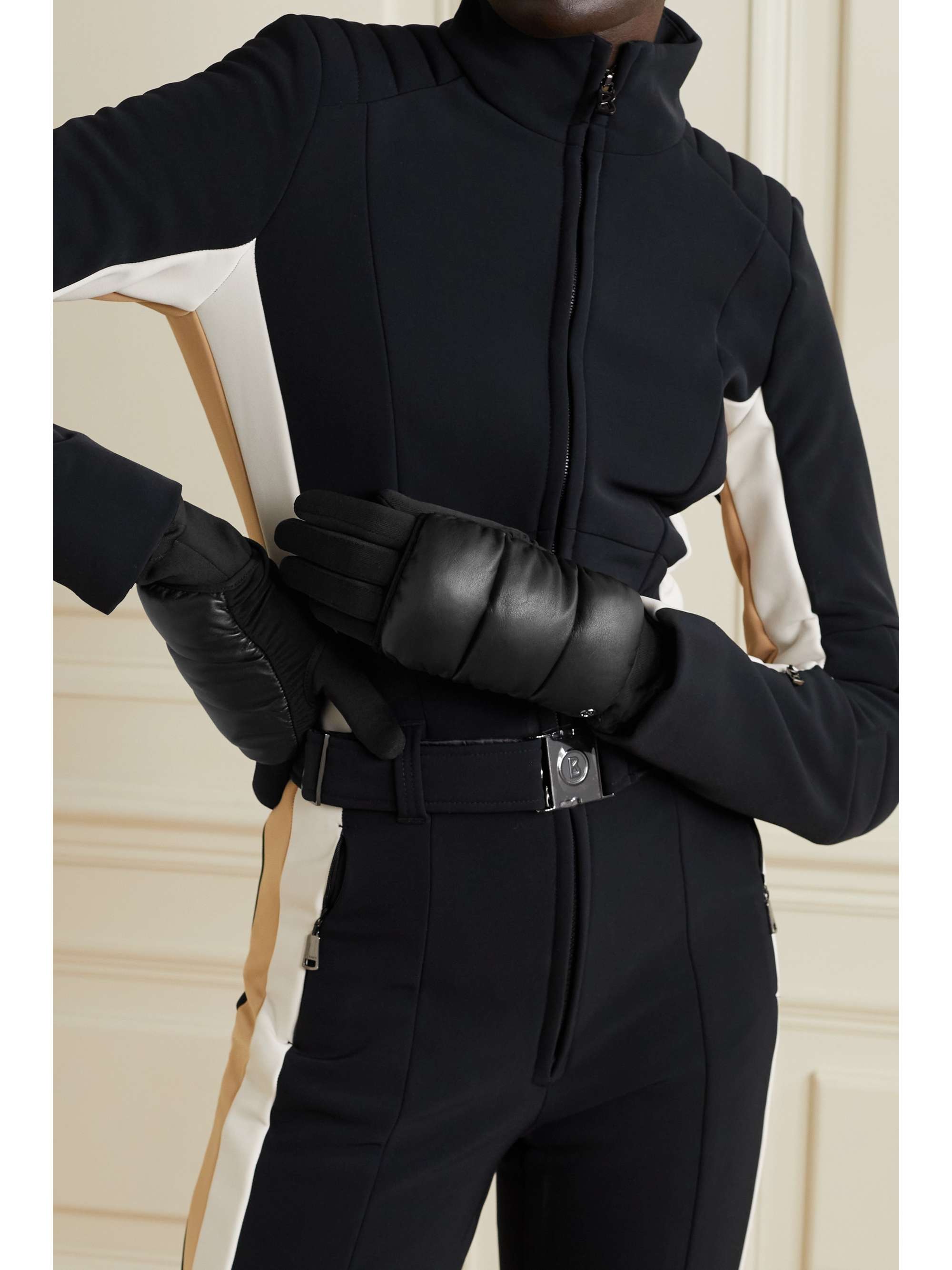 BOGNER Touch quilted leather and tech-jersey ski gloves