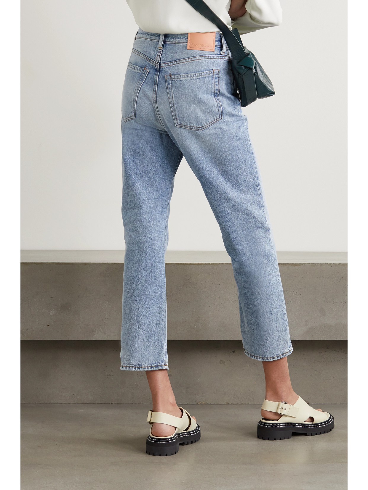 Shop Acne Studios Distressed High-rise Straight-leg Jeans In Blue