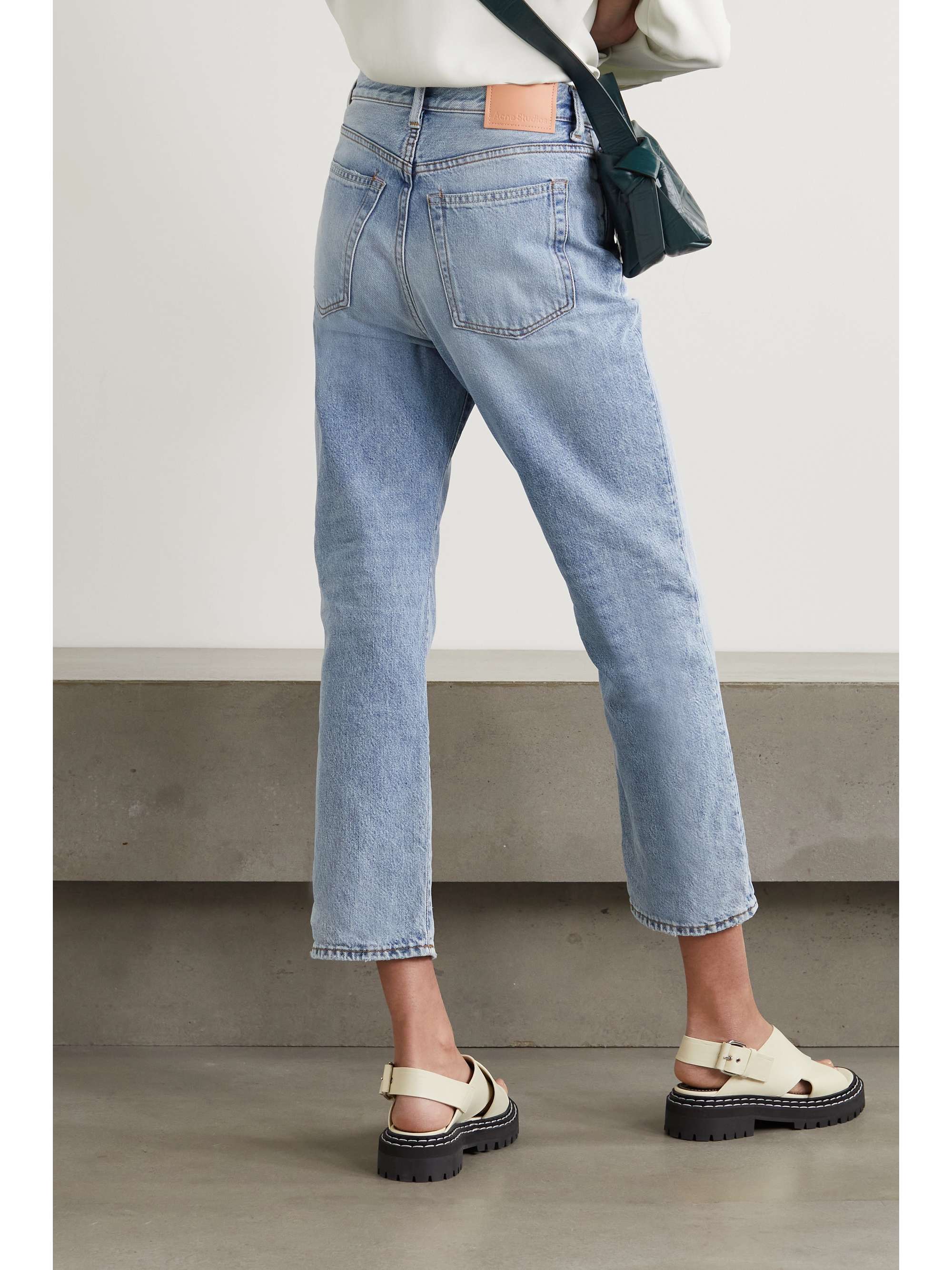 Distressed high-rise straight-leg jeans