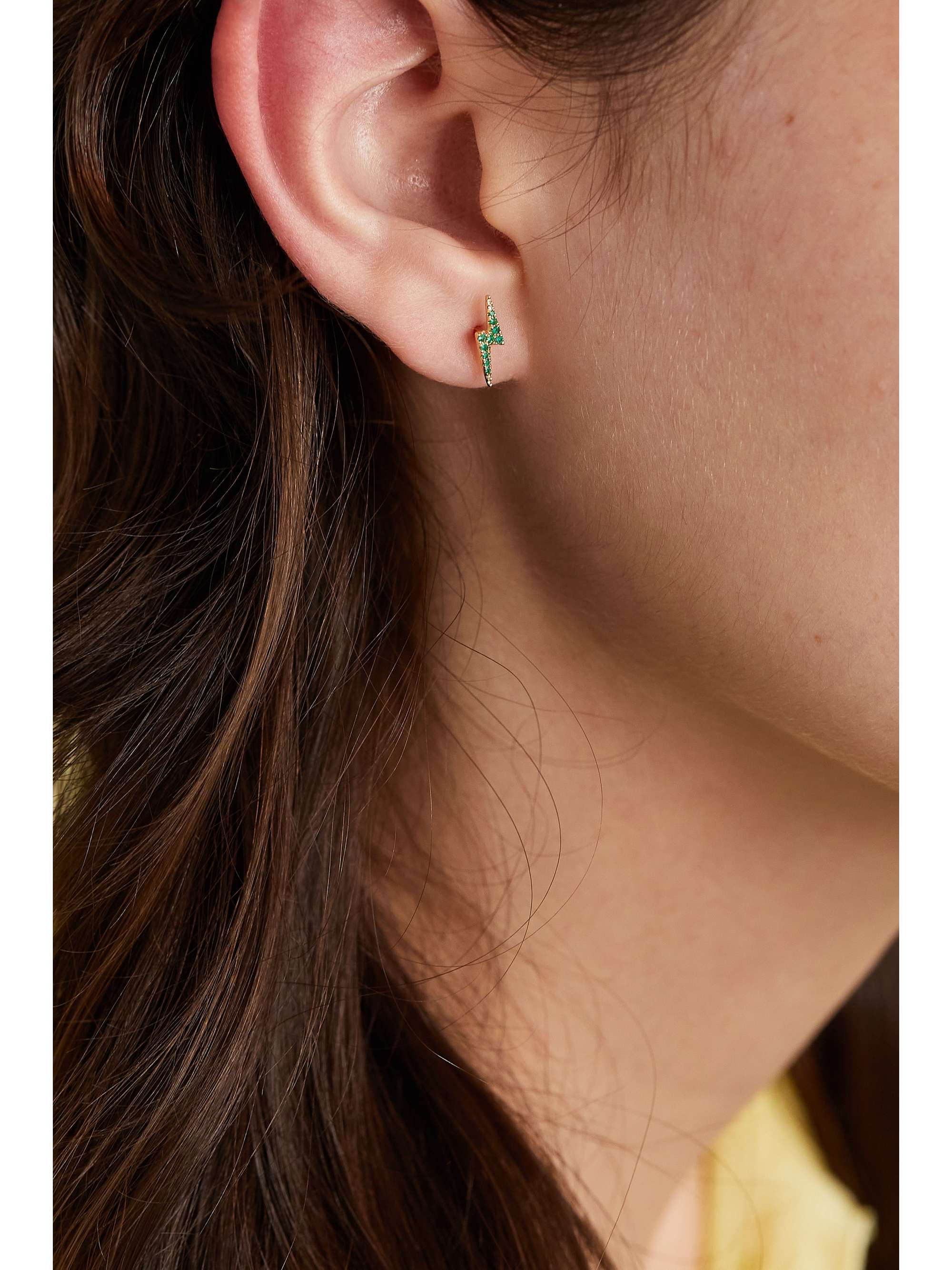 MARIA TASH Lightning Bolt 18-karat gold emerald single earring