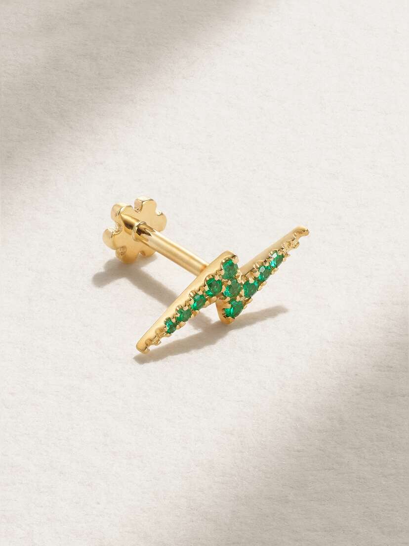MARIA TASH Lightning Bolt 18-karat Gold Emerald Single Earring