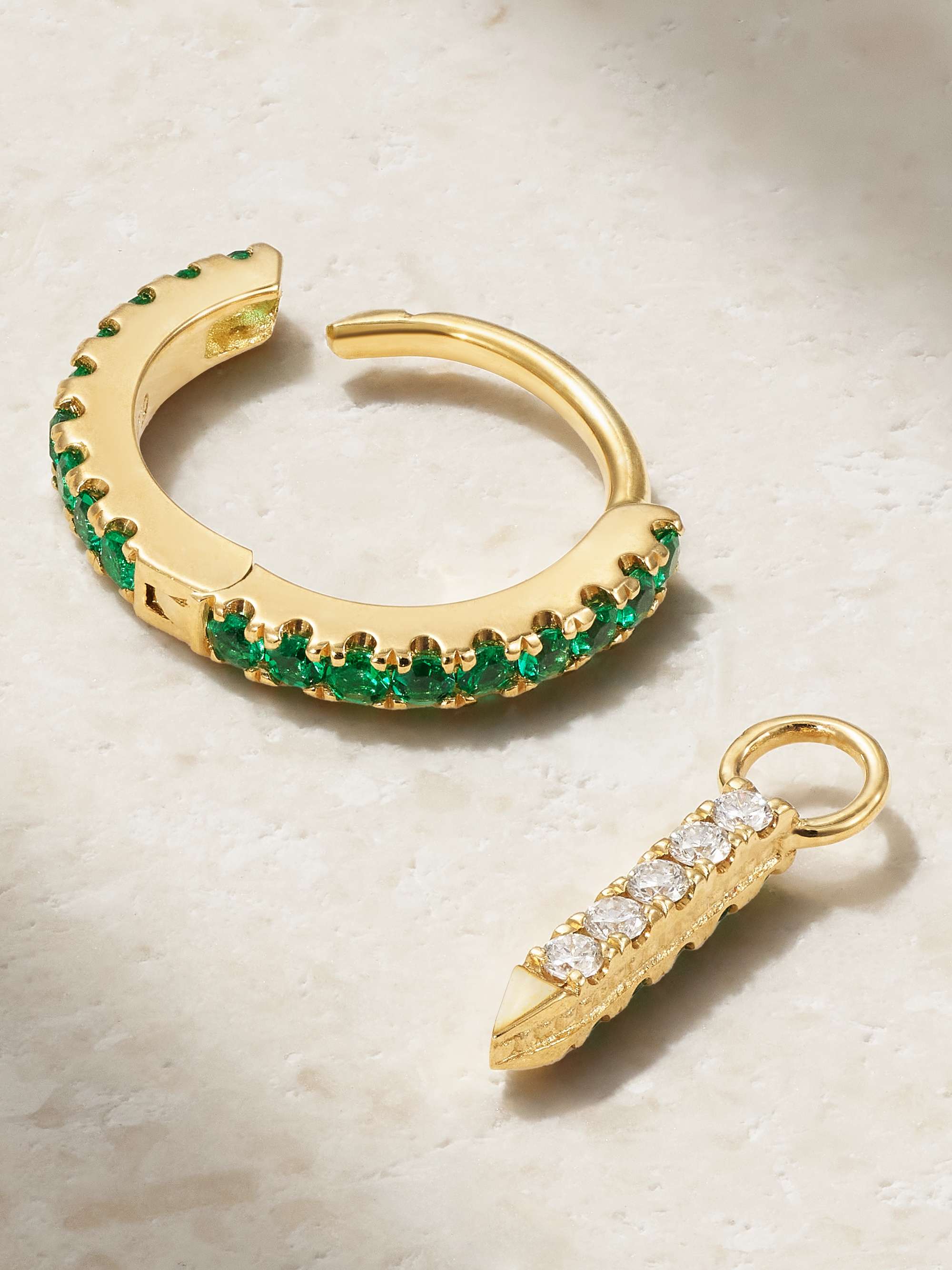 MARIA TASH Eternity Bar 6.5mm 18-karat gold, diamond and emerald single hoop earring