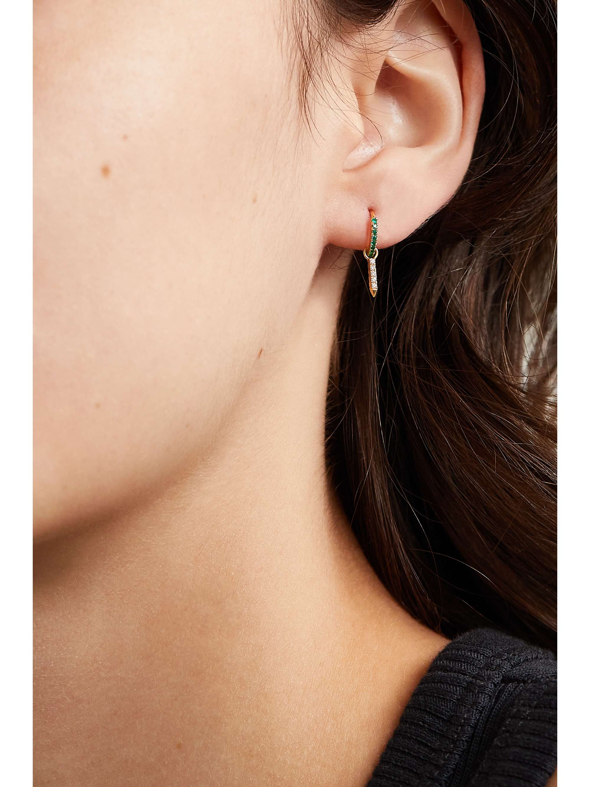 MARIA TASH Eternity Bar 6.5mm 18-karat gold, diamond and emerald single hoop earring