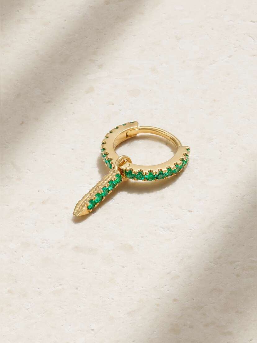 MARIA TASH Eternity Bar 6.5mm 18-karat Gold, Diamond And Emerald Single Hoop Earring