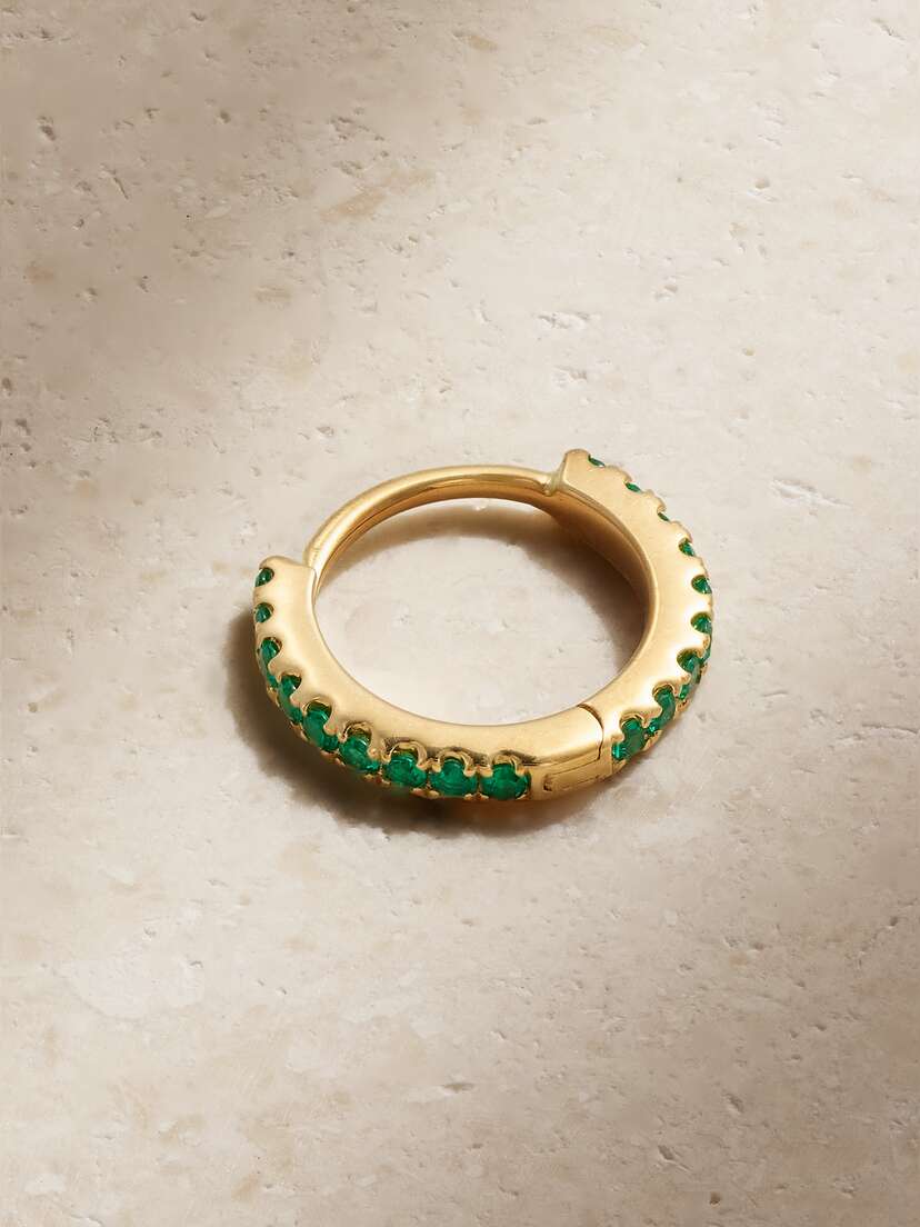 MARIA TASH 6.5mm 18-karat Gold Emerald Hoop Single Earring