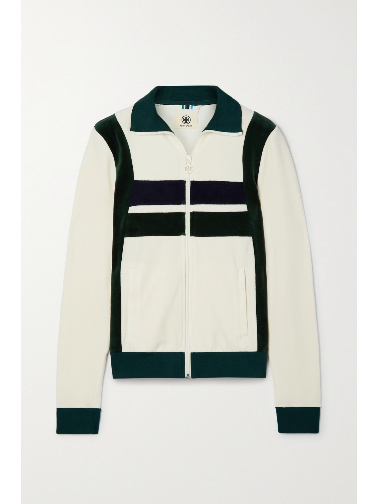 【TORY SPORT】VELOUR COLORBLOCK TRACK JACKET Tory Sport Color-block Cotton-blend Velour Track Jacket In