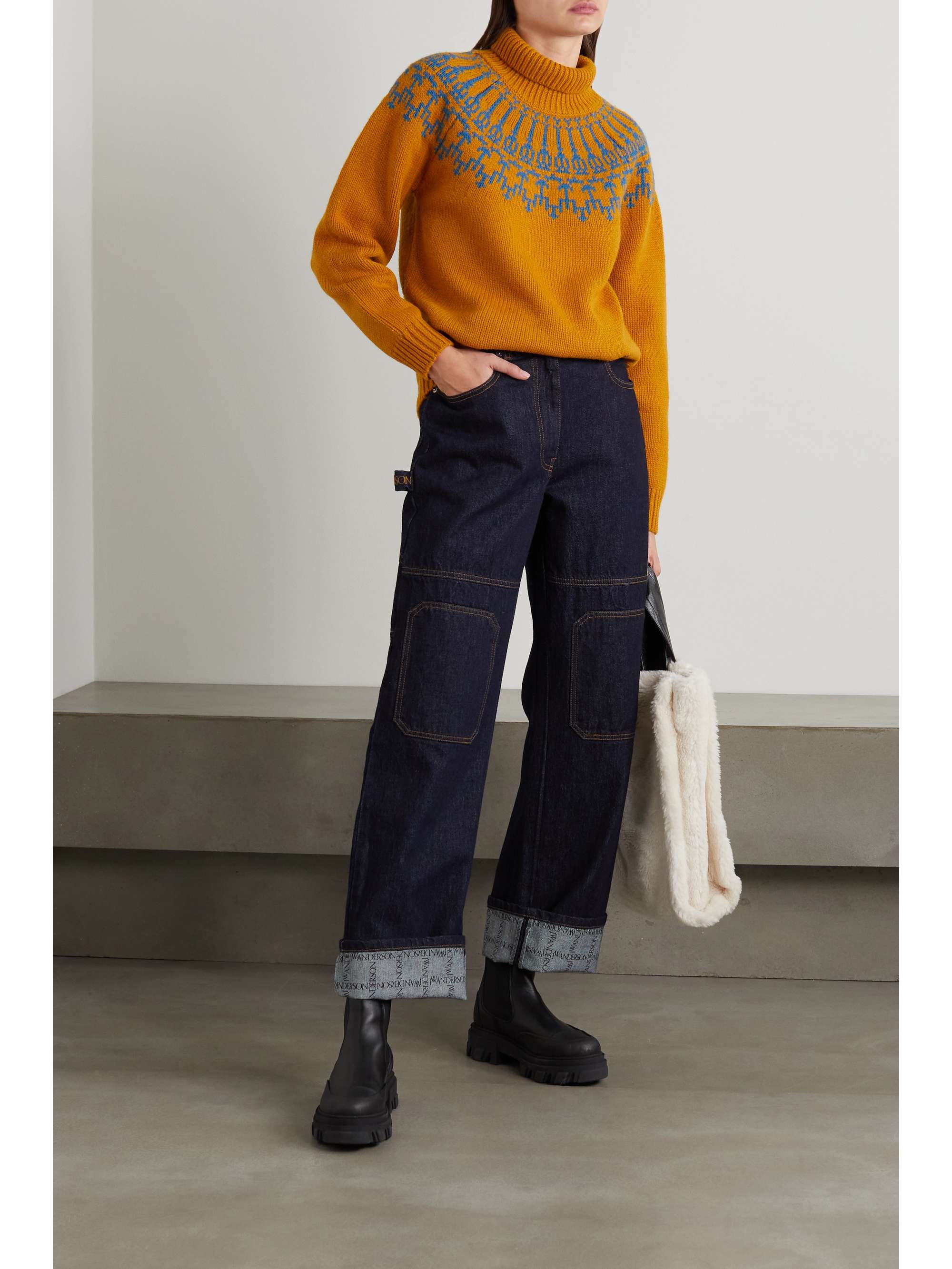 Orange Fair Isle merino wool turtleneck 