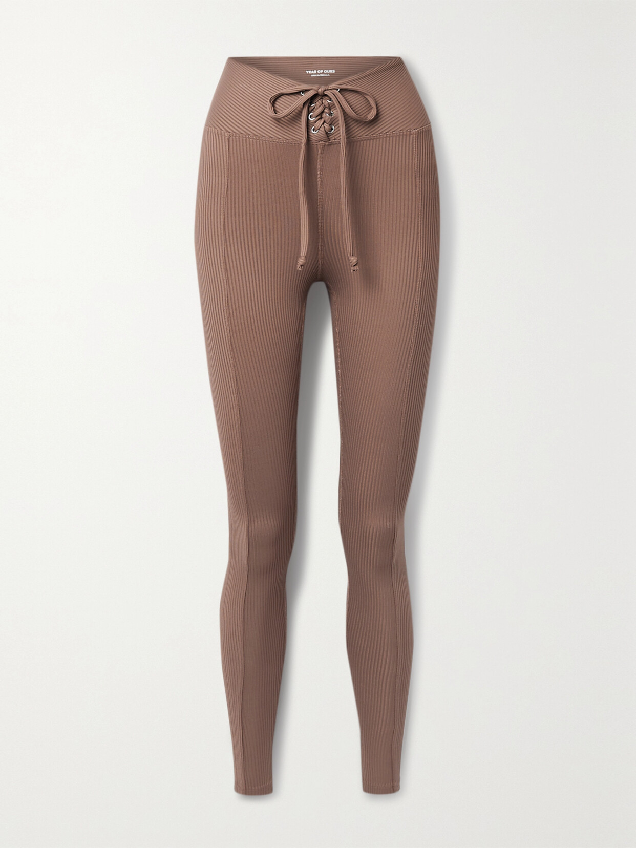 Year of Ours - Lace-up Ribbed Stretch-jersey Leggings - Brown 22 Awaiting product image