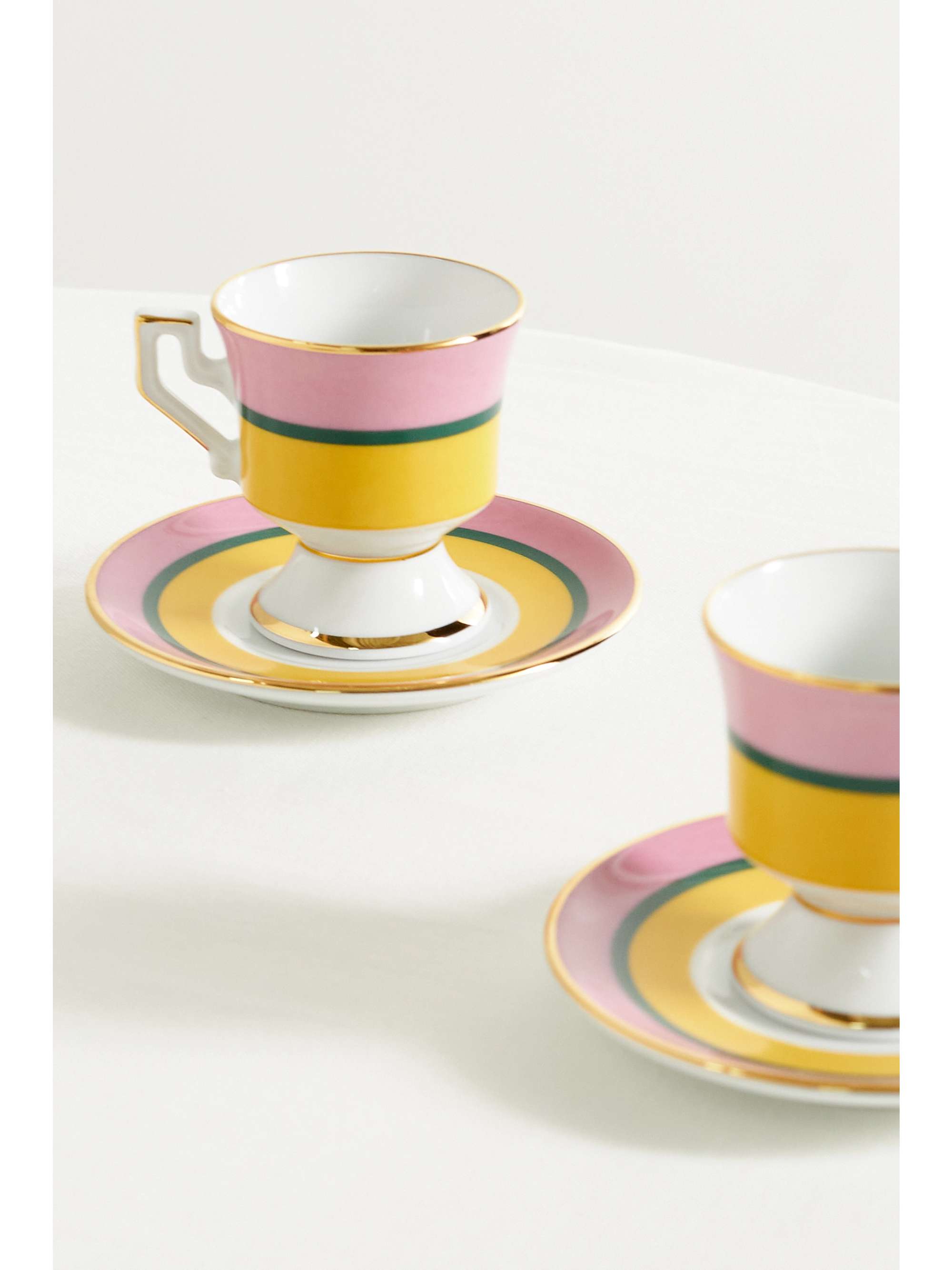 LA DOUBLEJ Set of two gold-plated porcelain espresso cups and saucers