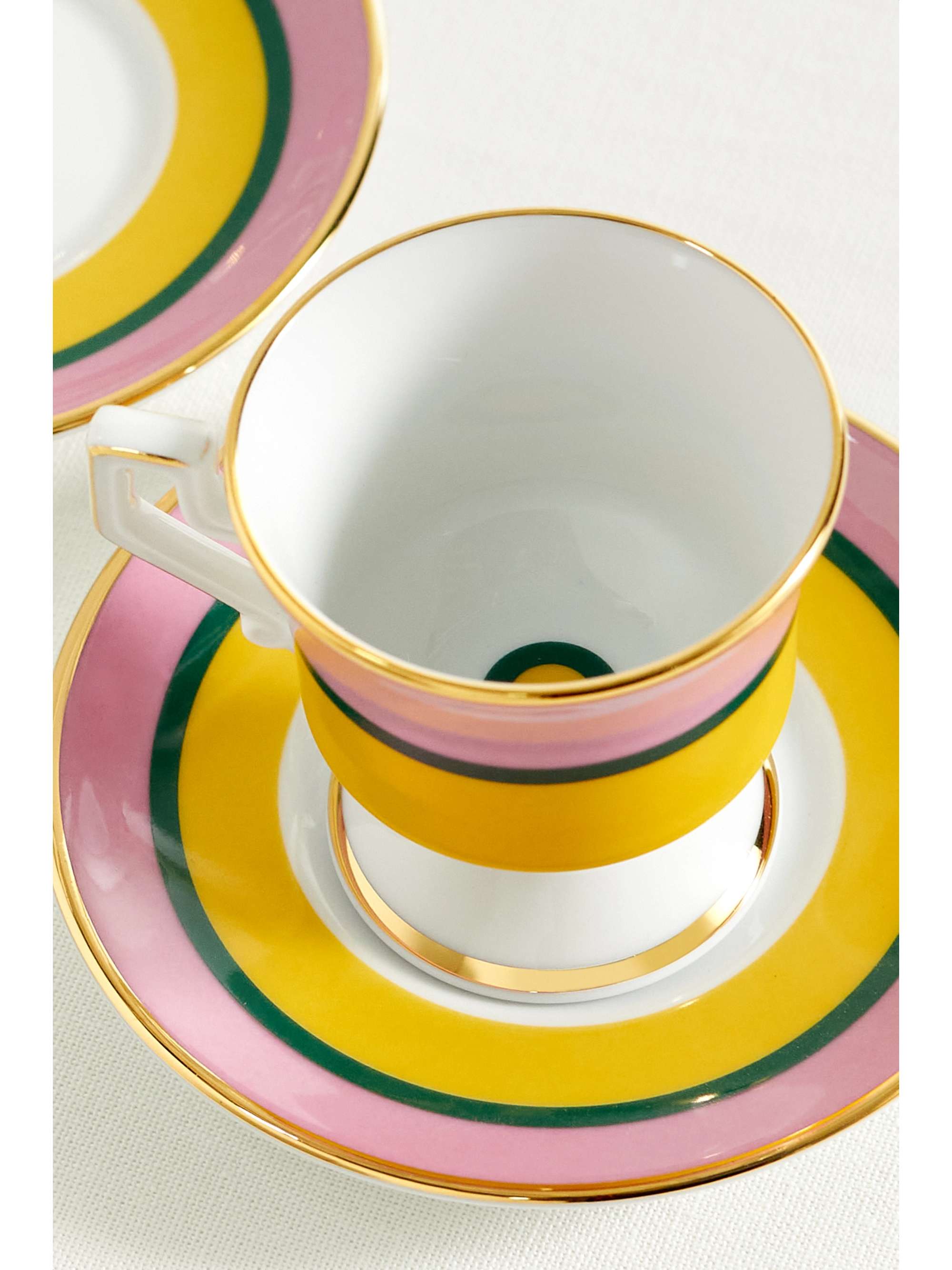 Pink Set of two gold-plated porcelain espresso cups and saucers | LA