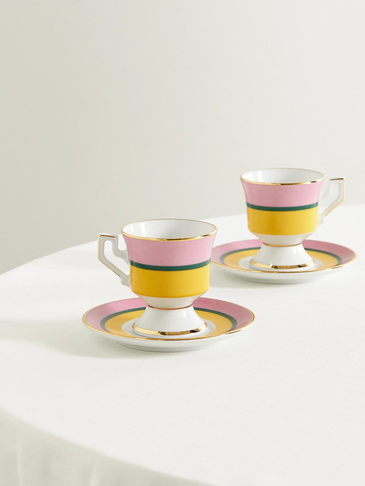 La DoubleJ - Set Of Two Gold-plated Porcelain Espresso Cups And Saucers - Pink