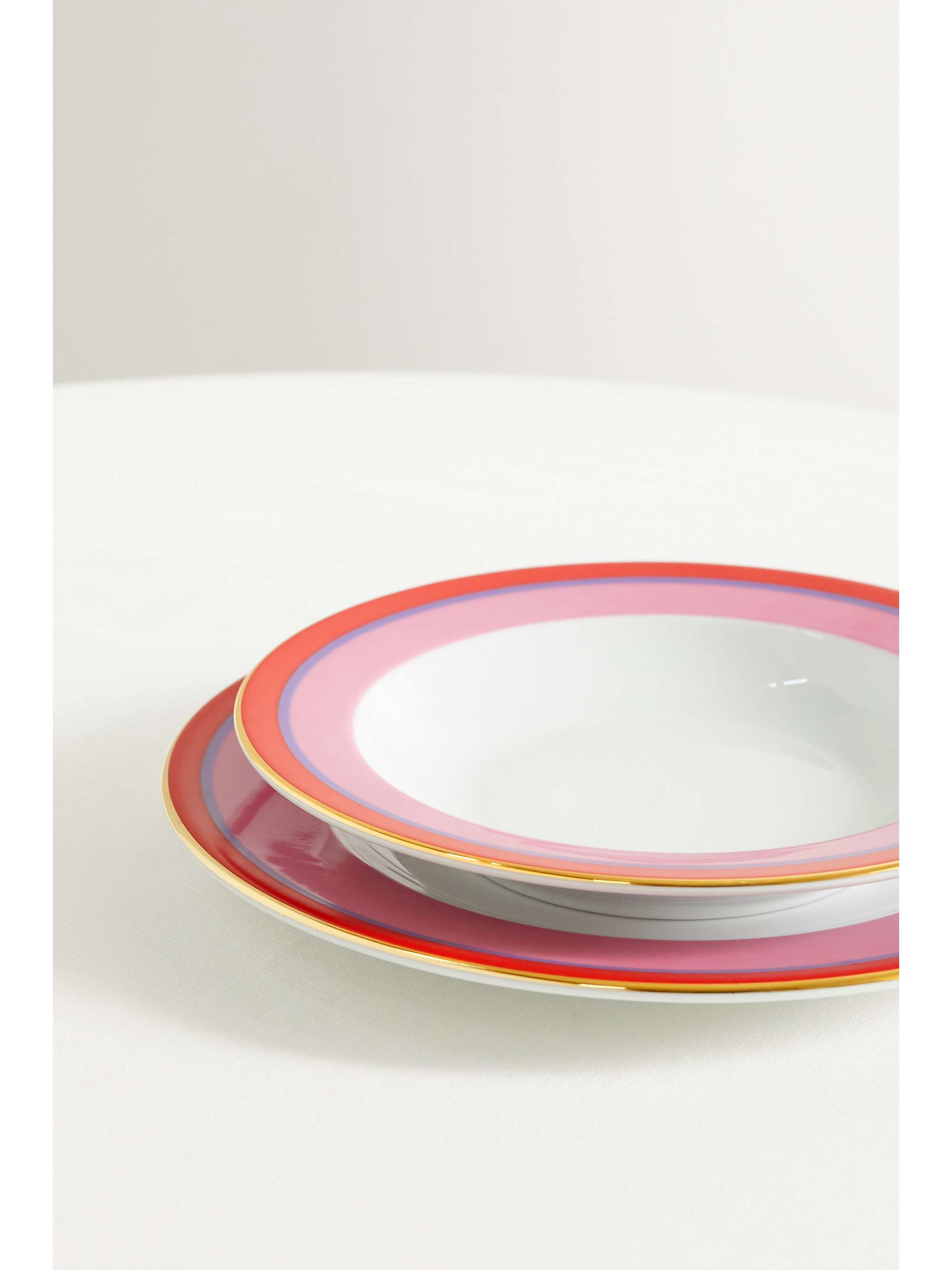 LA DOUBLEJ Gold-plated porcelain soup bowl and dinner plate set