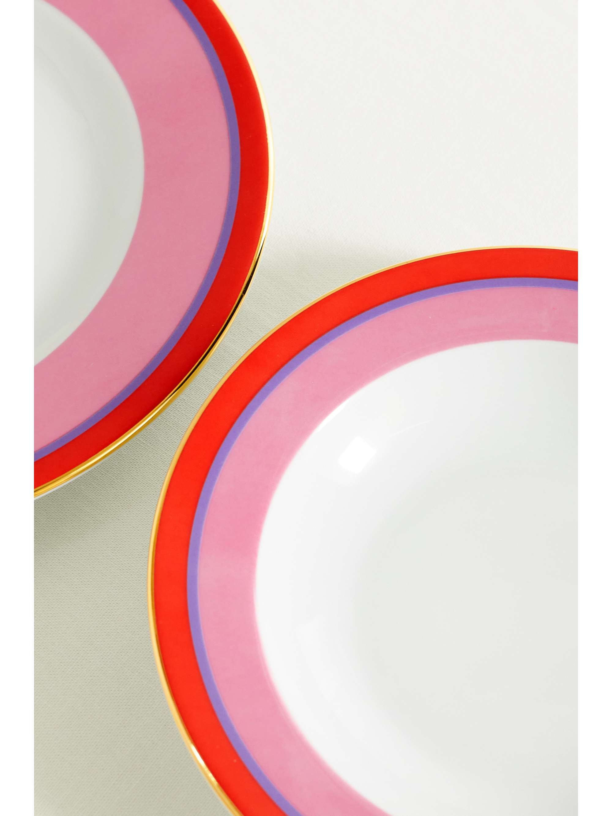 LA DOUBLEJ Gold-plated porcelain soup bowl and dinner plate set