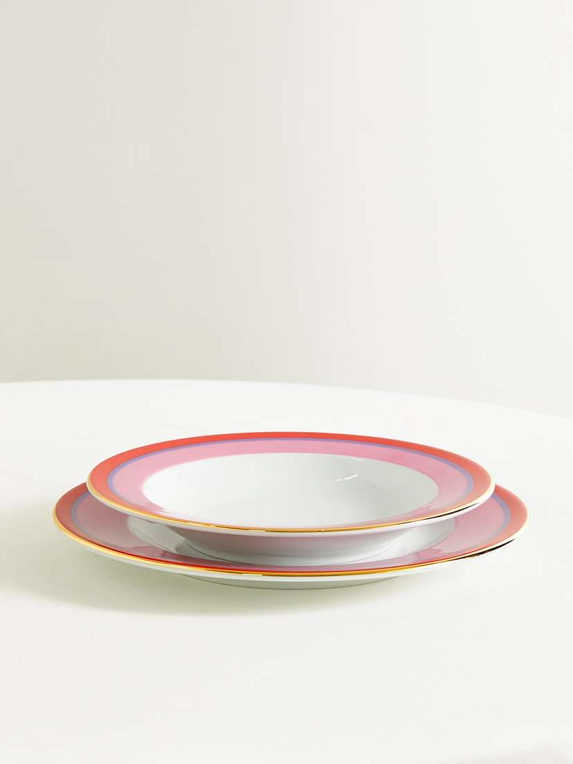 La DoubleJ Gold-plated Porcelain Soup And Dinner Plate Set