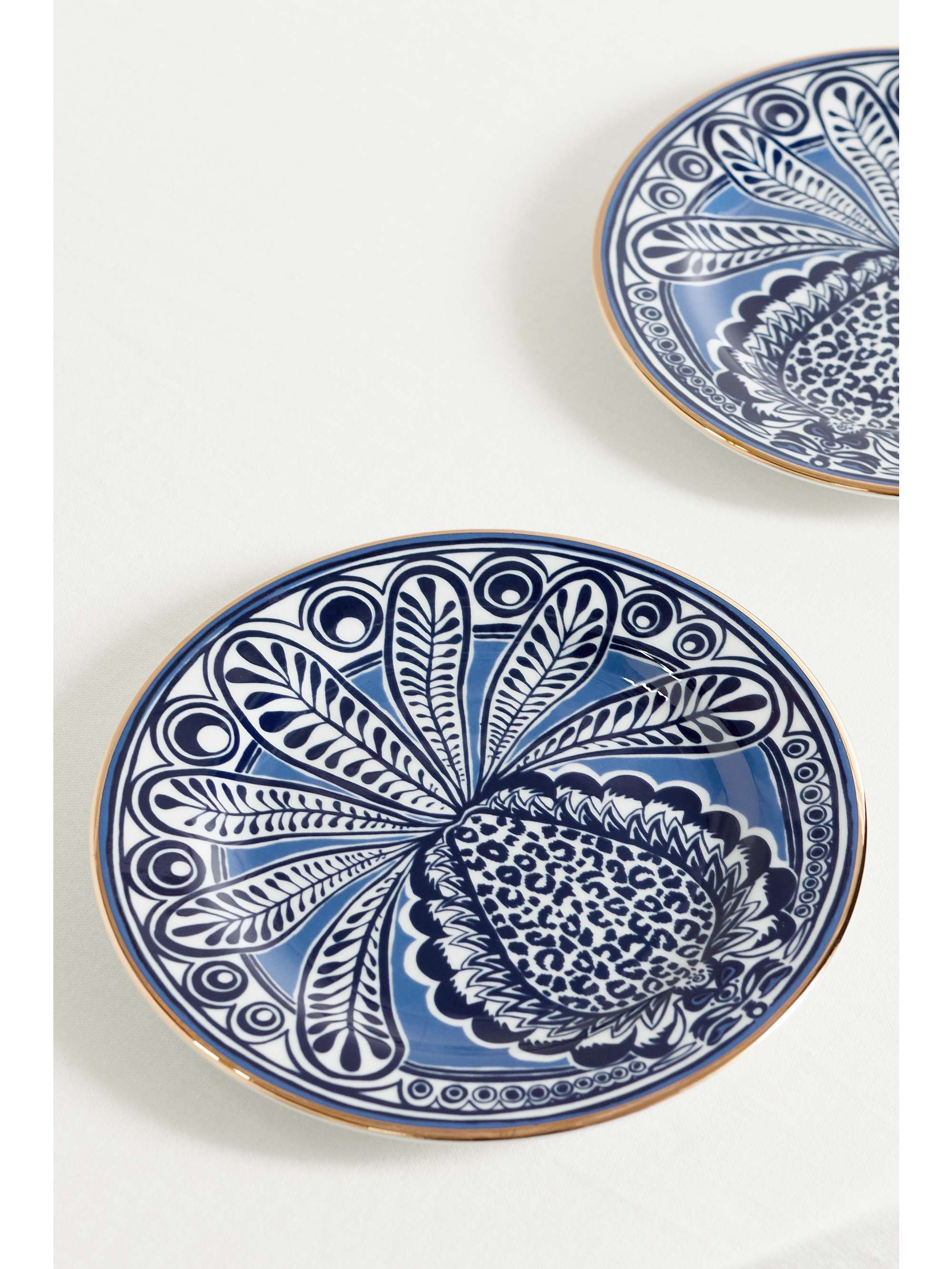 LA DOUBLEJ Set of two gold-plated porcelain dessert plates