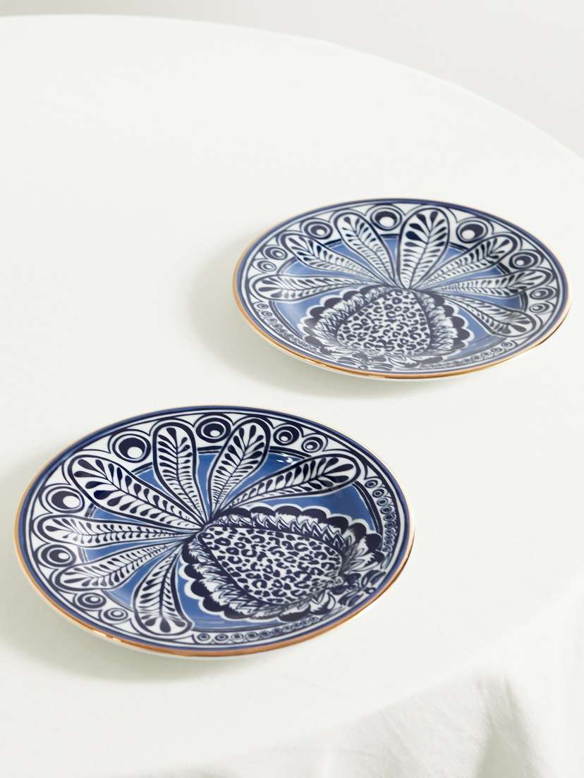 La DoubleJ Set Of Two Gold-plated Porcelain Dessert Plates