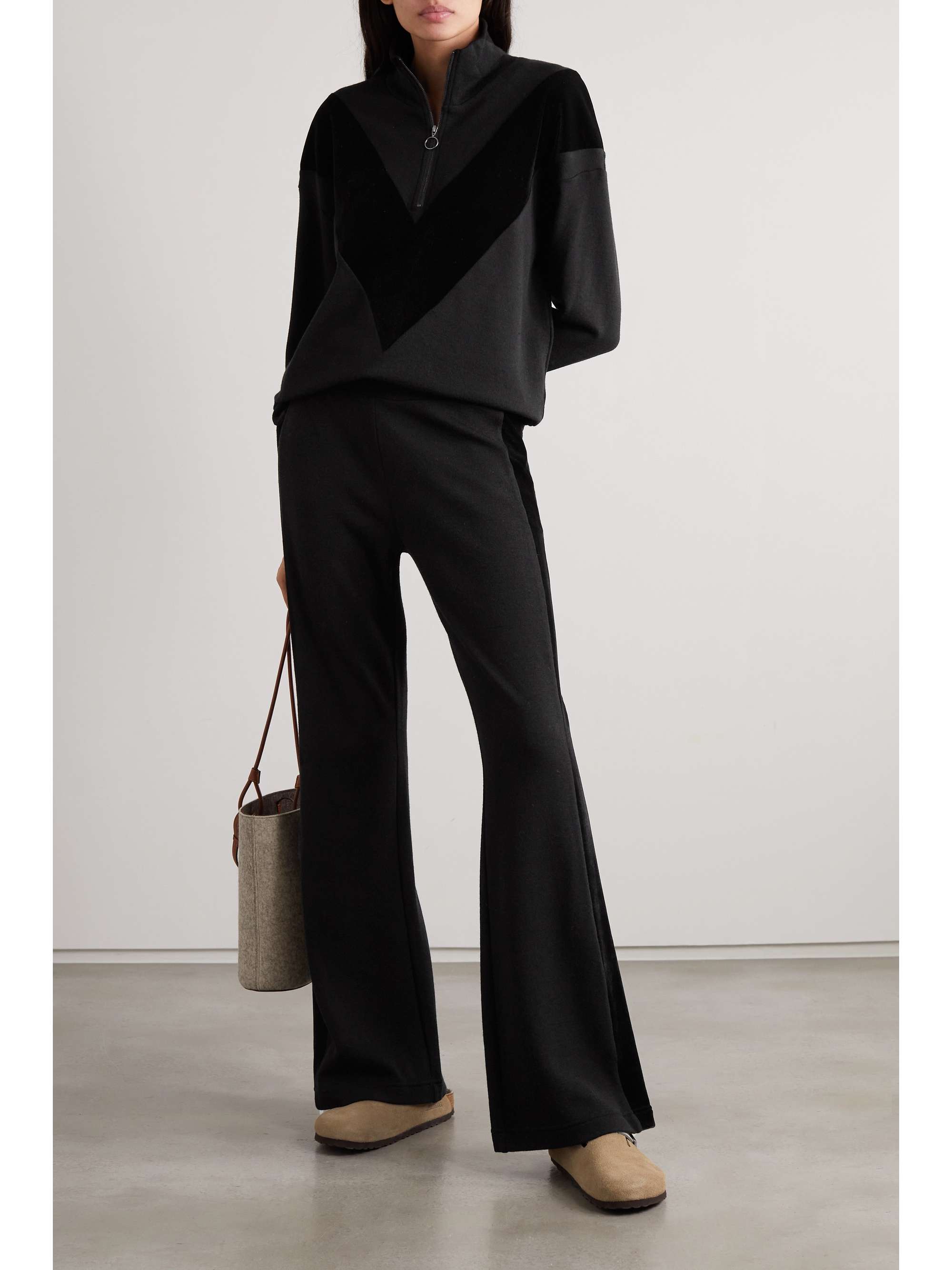 WE NORWEGIANS Velvet-trimmed merino wool wide-leg pants
