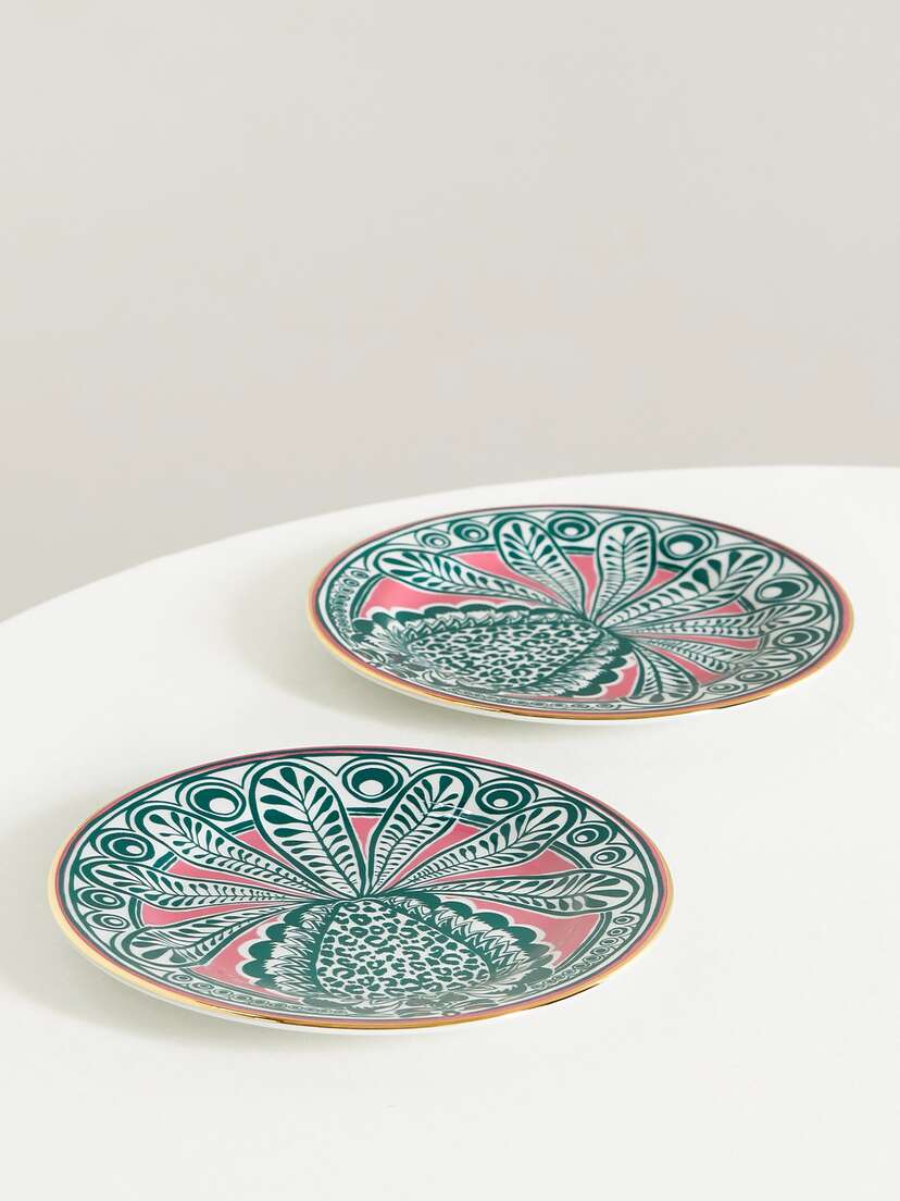 La DoubleJ Set Of Two Gold-plated Porcelain Dessert Plates