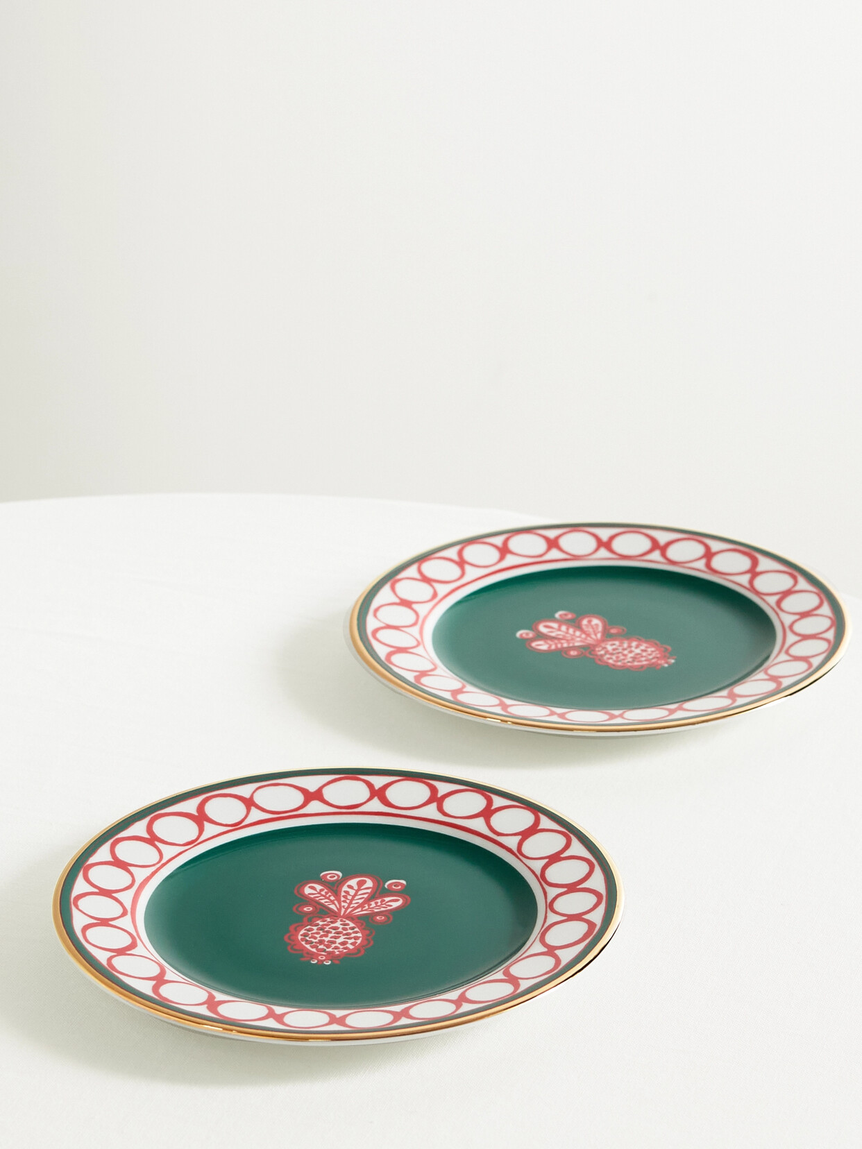 La DoubleJ - Set Of Two Gold-plated Porcelain Dessert Plates - Green