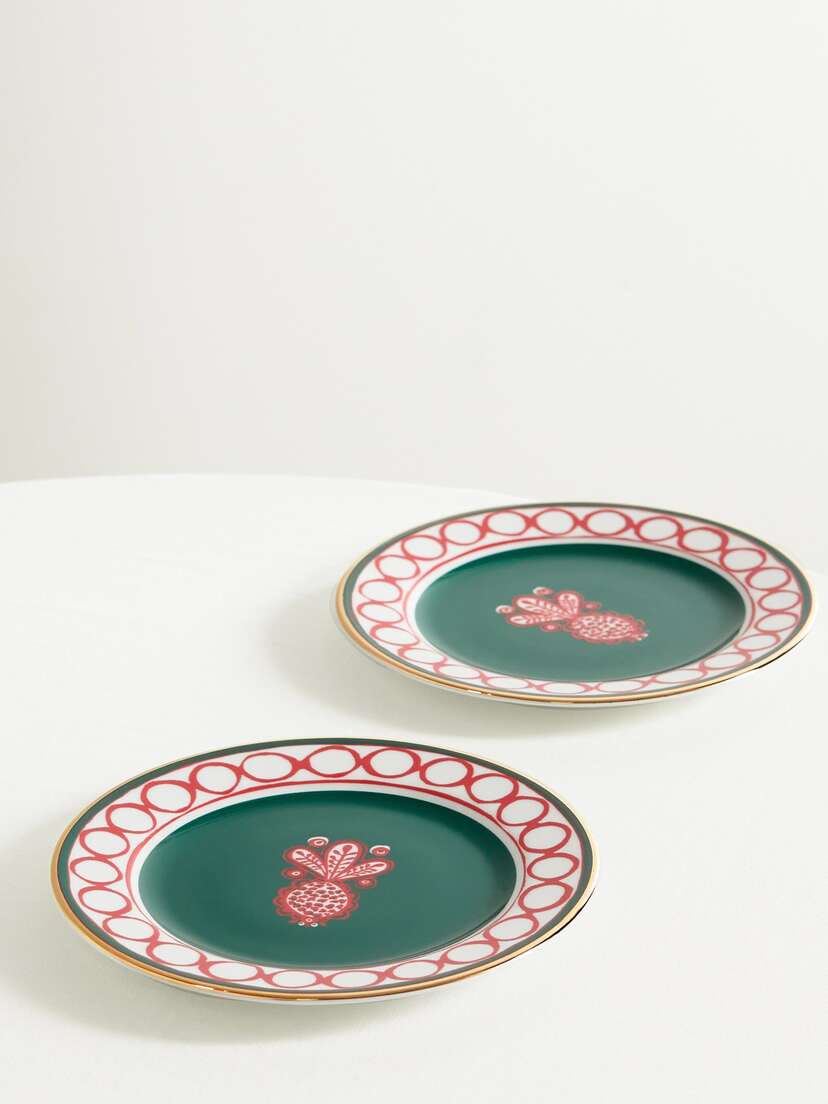 La DoubleJ Set Of Two Gold-plated Porcelain Dessert Plates
