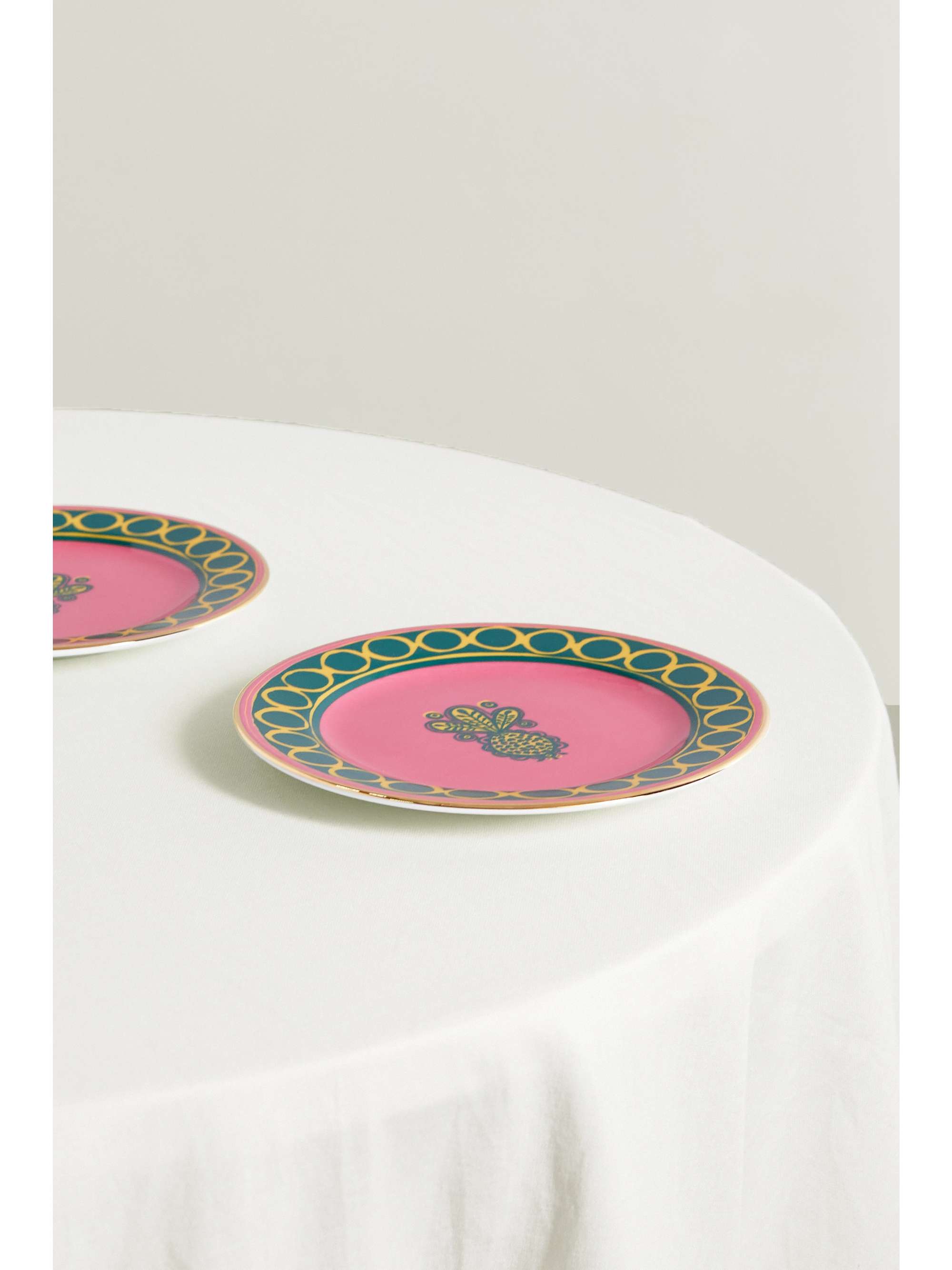 LA DOUBLEJ Set de deux petites assiettes en porcelaine plaquée or