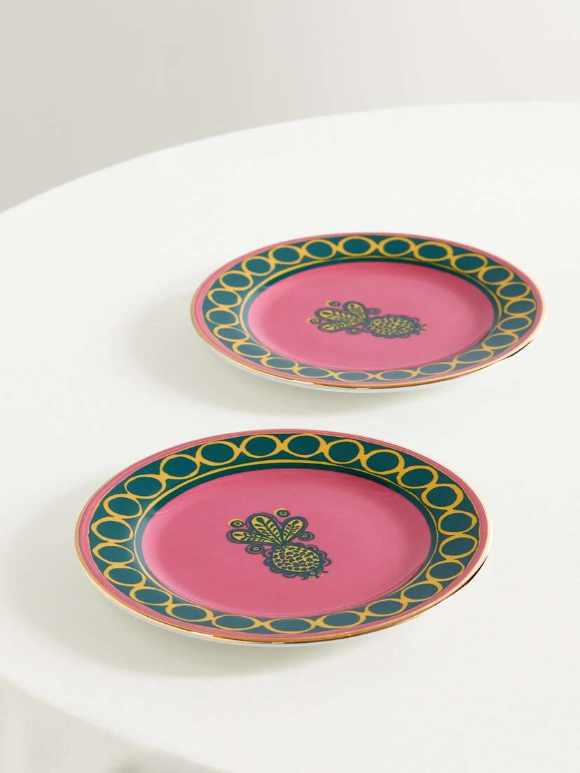 La DoubleJ Set Of Two Gold-plated Porcelain Dessert Plates