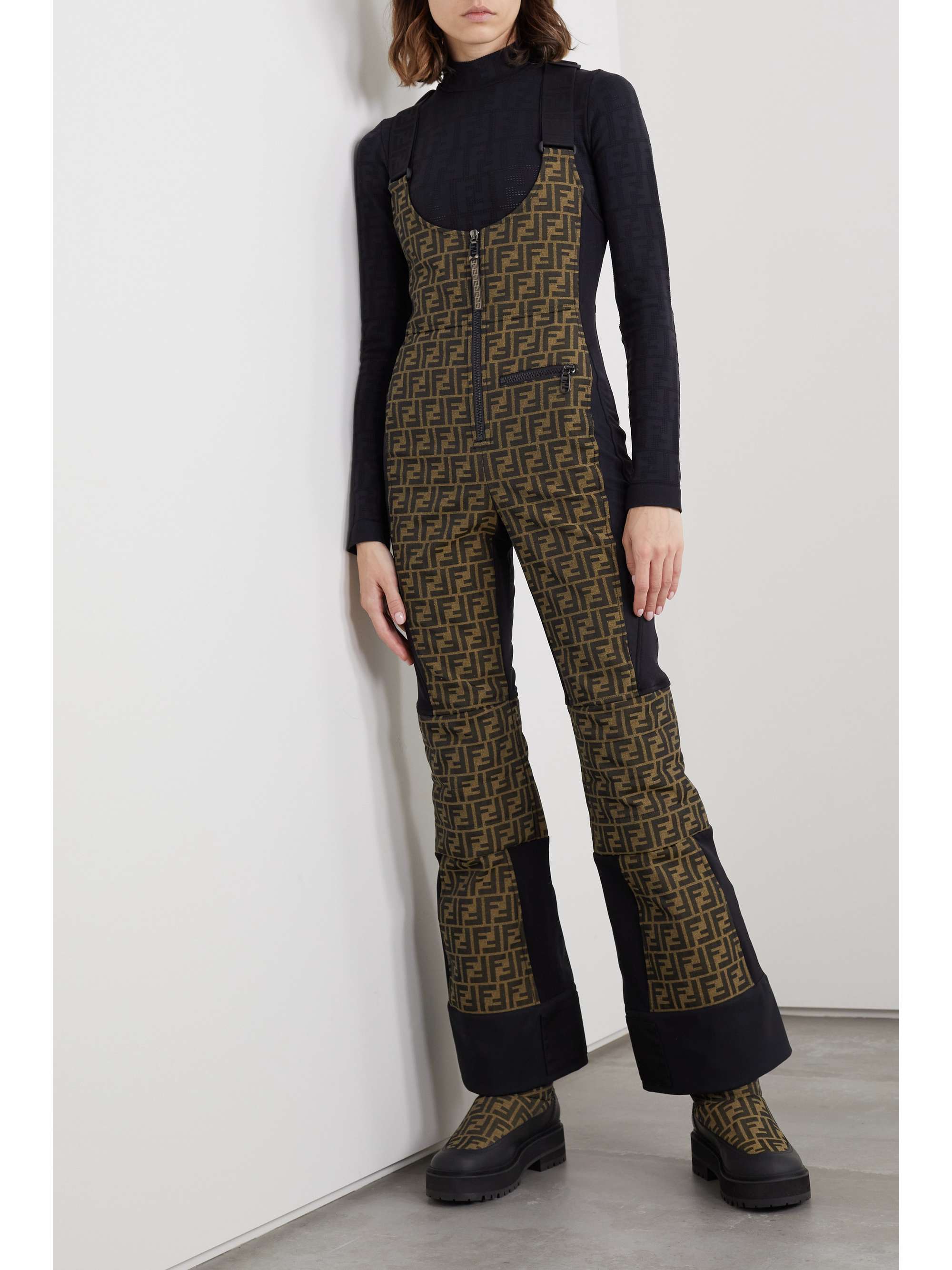 FENDI Coated canvas-jacquard ski salopettes
